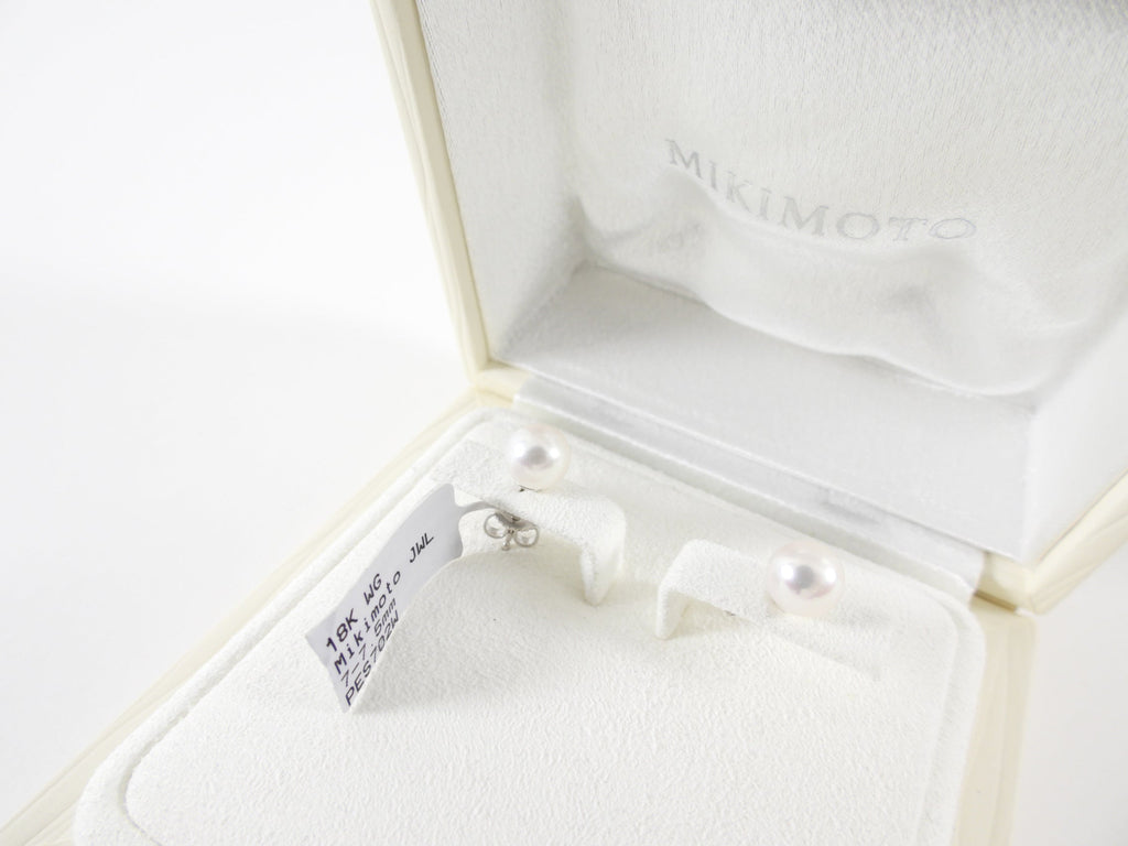 Mikimoto Akoya A+ White Pearl Stud Earrings 7-7.5mm
