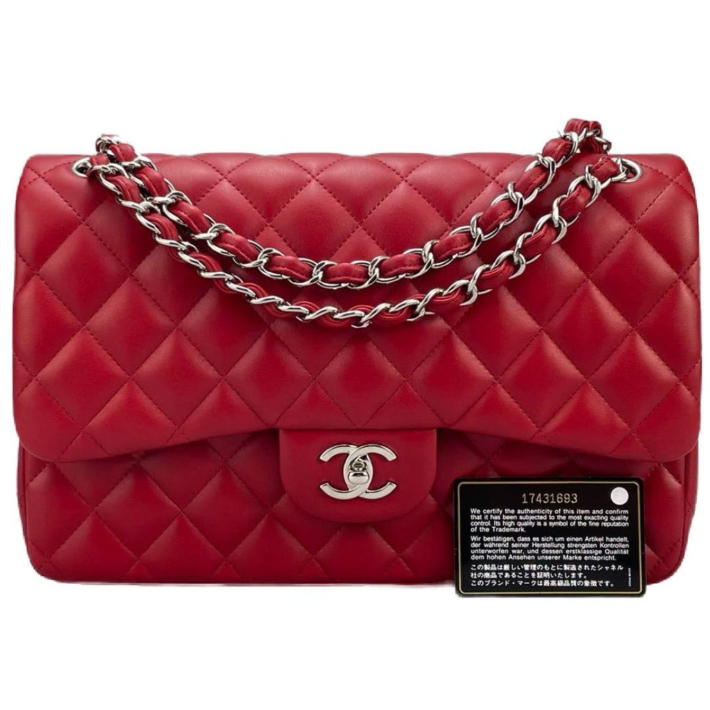Chanel Red Timeless Classic jumbo Bag in Lambskin silber Hardware