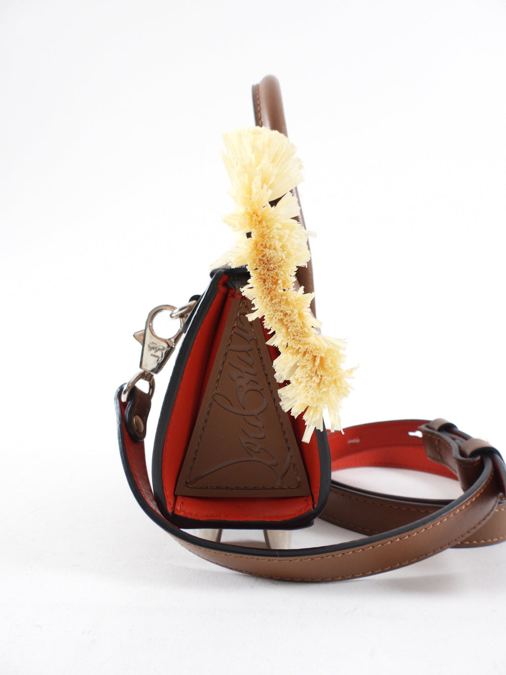 Christian Louboutin Brown Leather Mini Bag with Raffia Trim