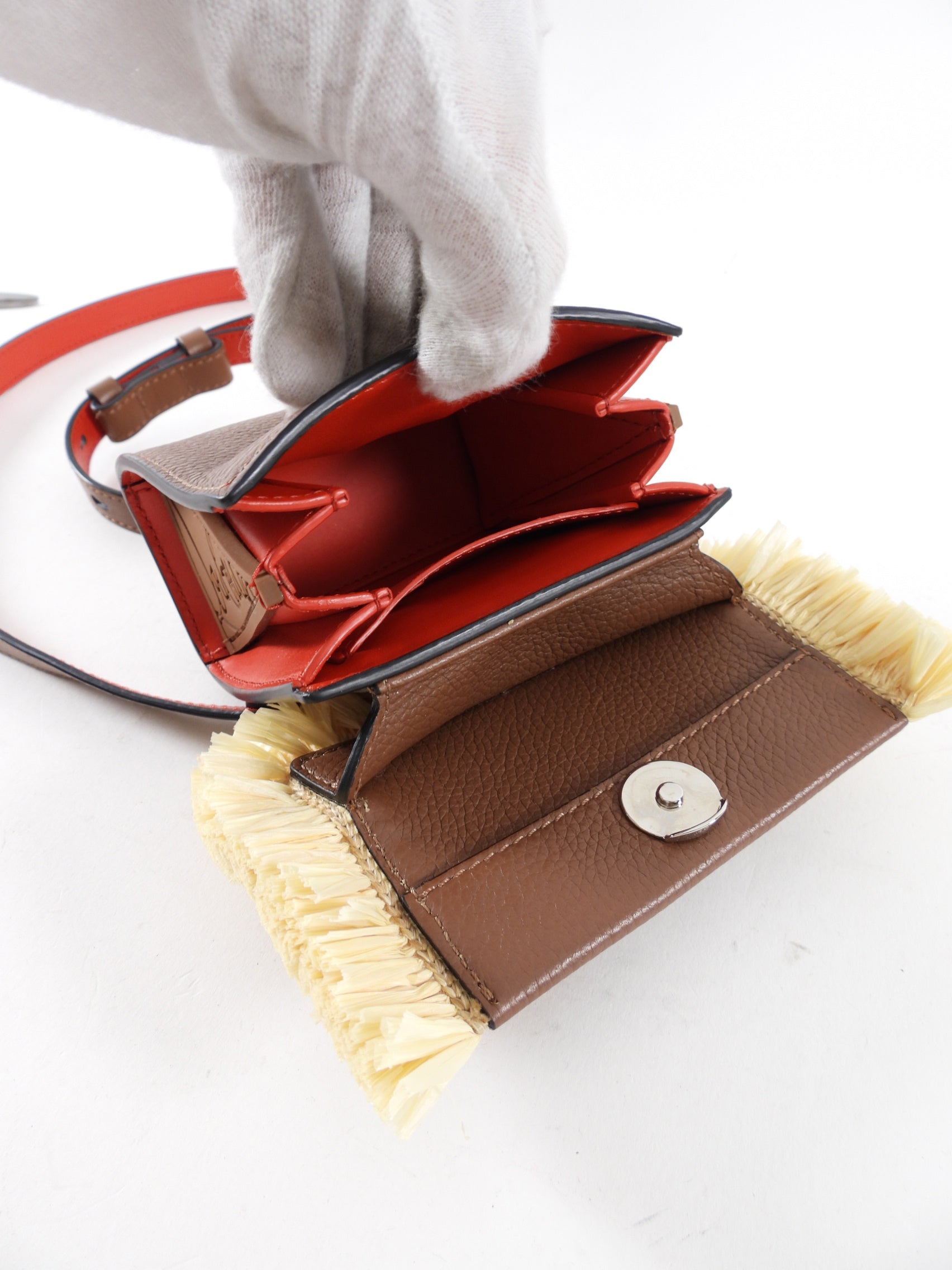 Christian Louboutin Brown Leather Mini Bag with Raffia Trim