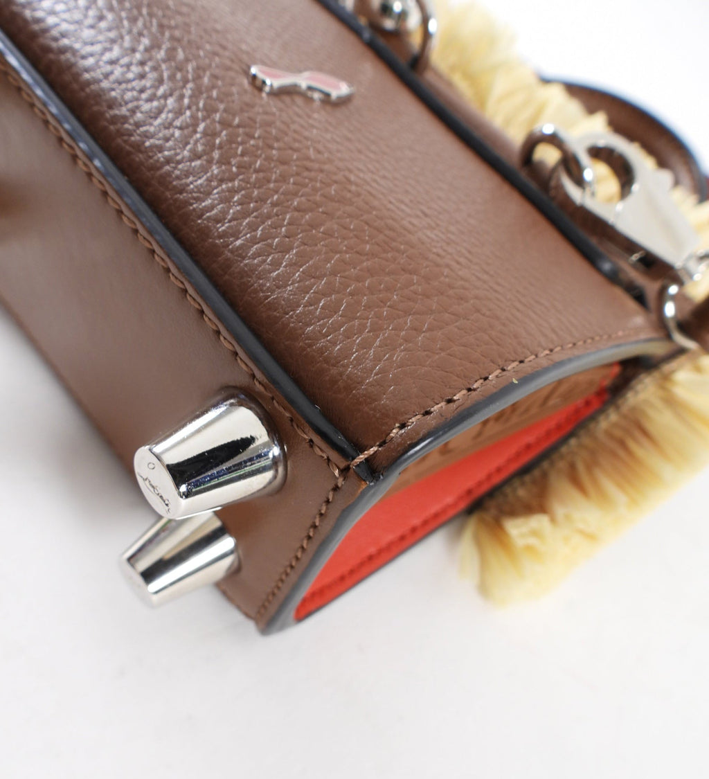 Christian Louboutin Brown Leather Mini Bag with Raffia Trim