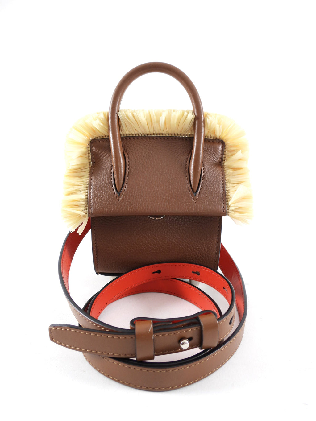 Christian Louboutin Brown Leather Mini Bag with Raffia Trim
