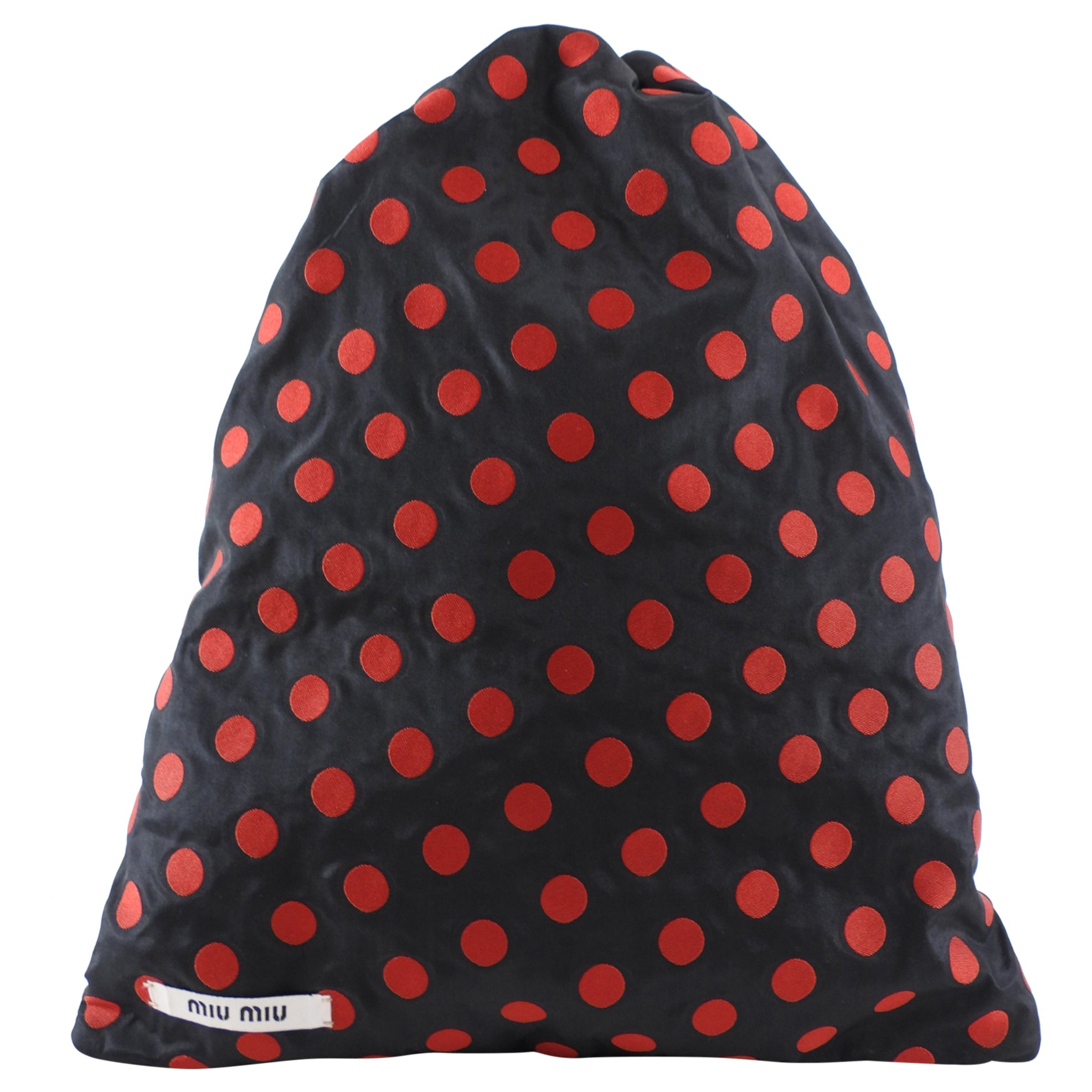 Miu Miu Black and Red Polkadot Drawstring Fabric Bag