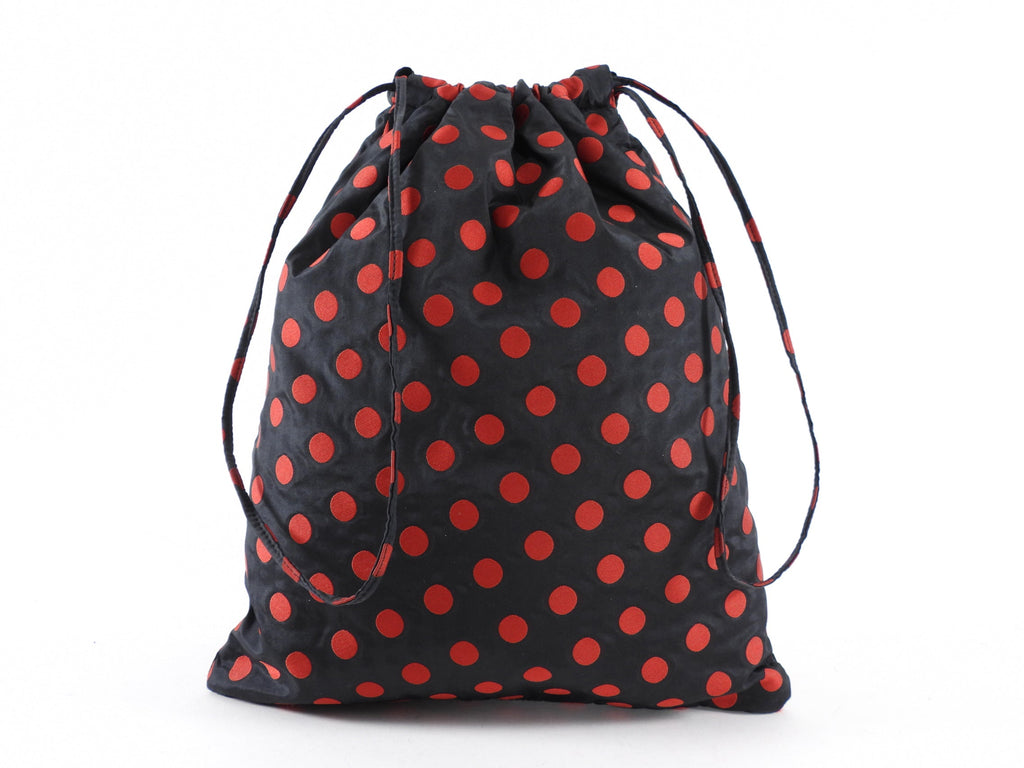 Miu Miu Black and Red Polkadot Drawstring Fabric Bag