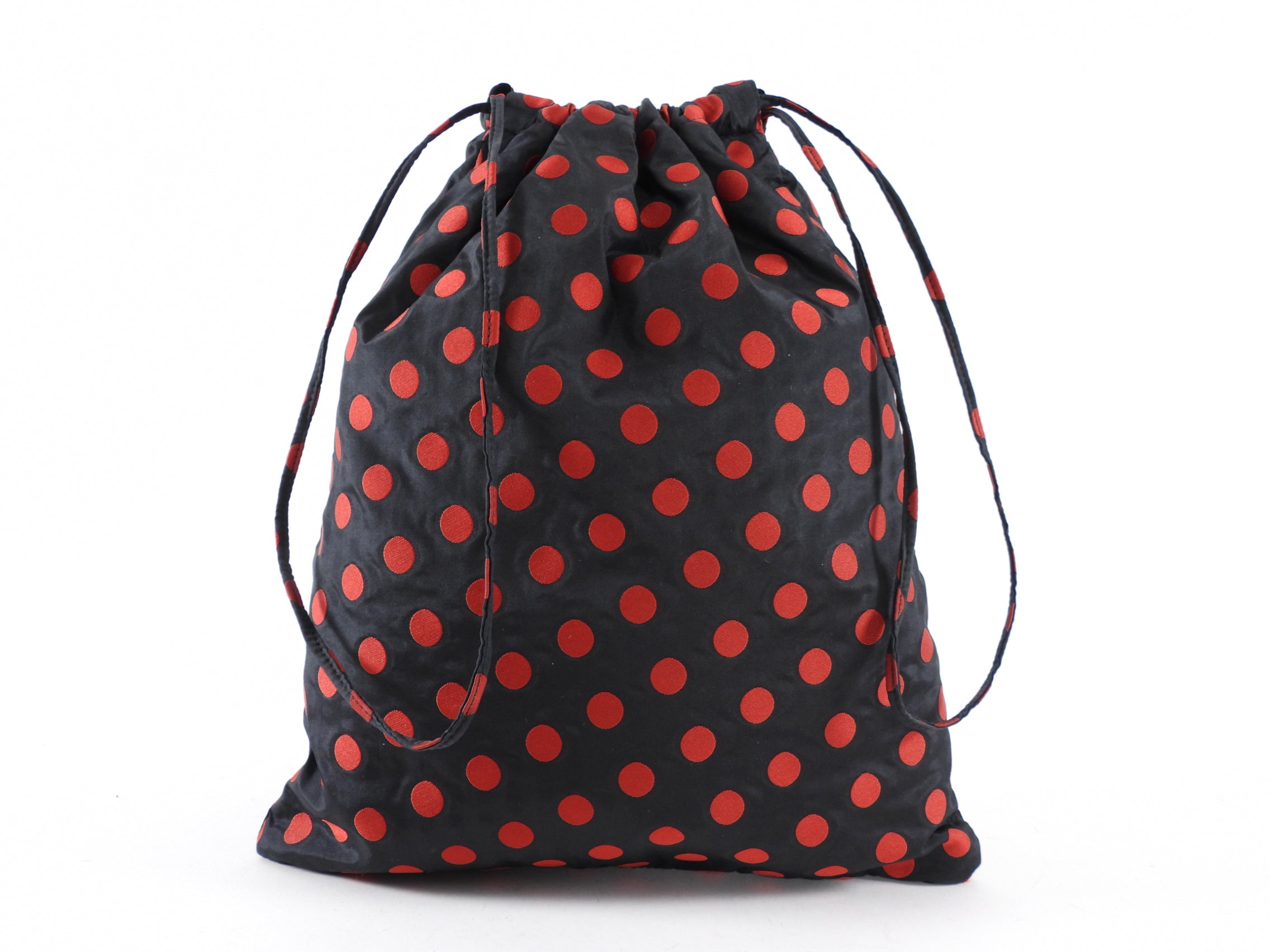 Miu Miu Black and Red Polkadot Drawstring Fabric Bag