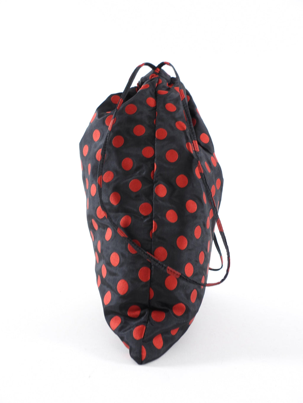 Miu Miu Black and Red Polkadot Drawstring Fabric Bag