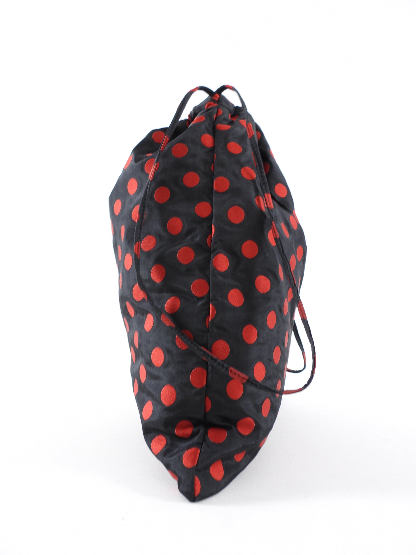 Miu Miu Black and Red Polkadot Drawstring Fabric Bag