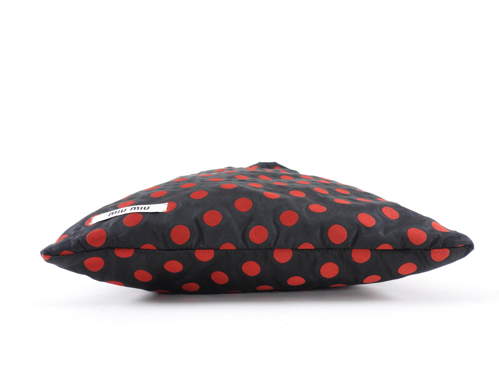 Miu Miu Black and Red Polkadot Drawstring Fabric Bag
