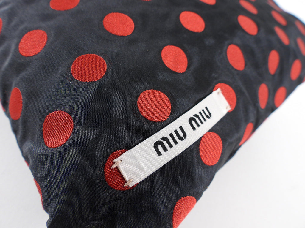 Miu Miu Black and Red Polkadot Drawstring Fabric Bag