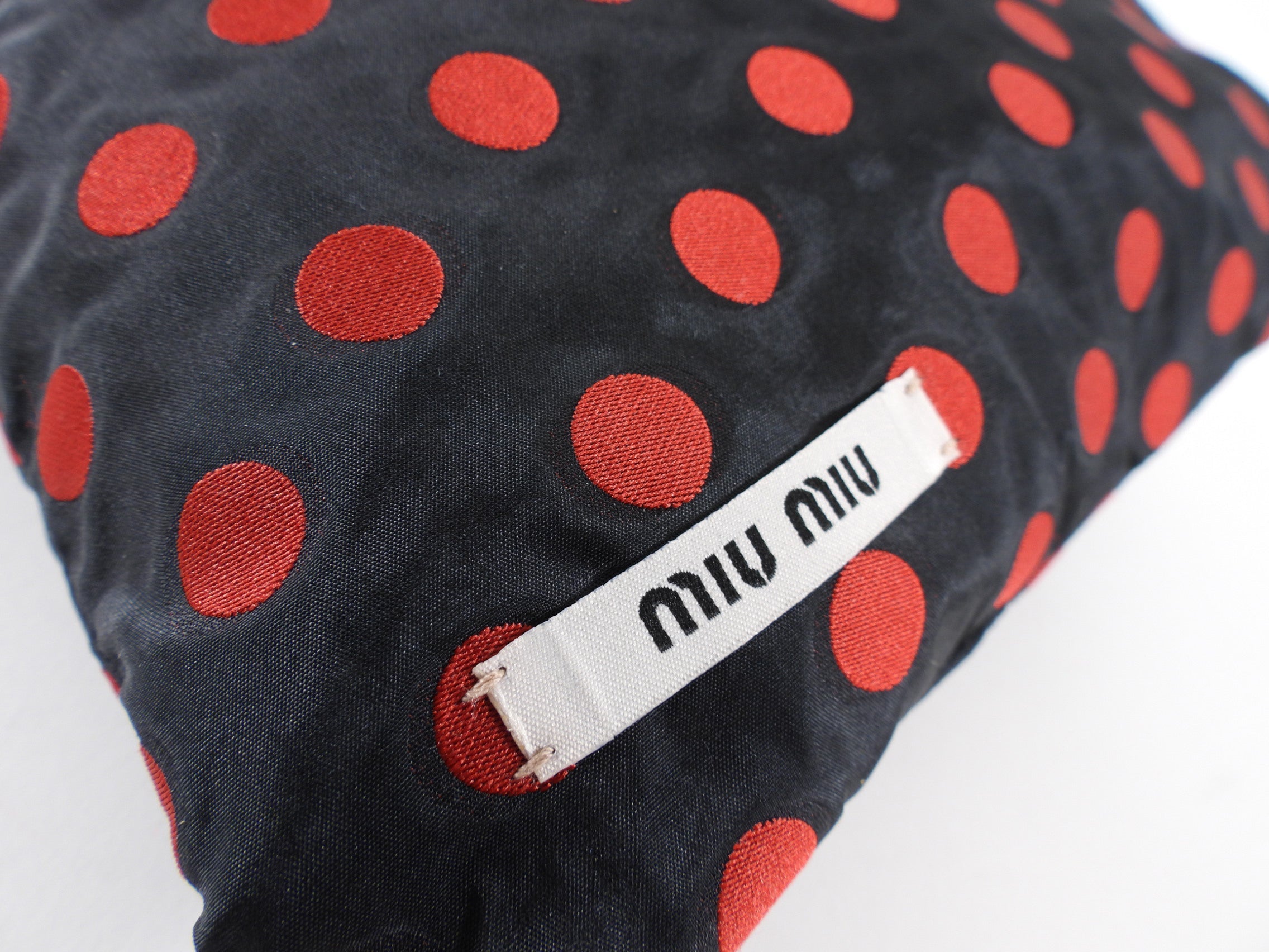 Miu Miu Black and Red Polkadot Drawstring Fabric Bag