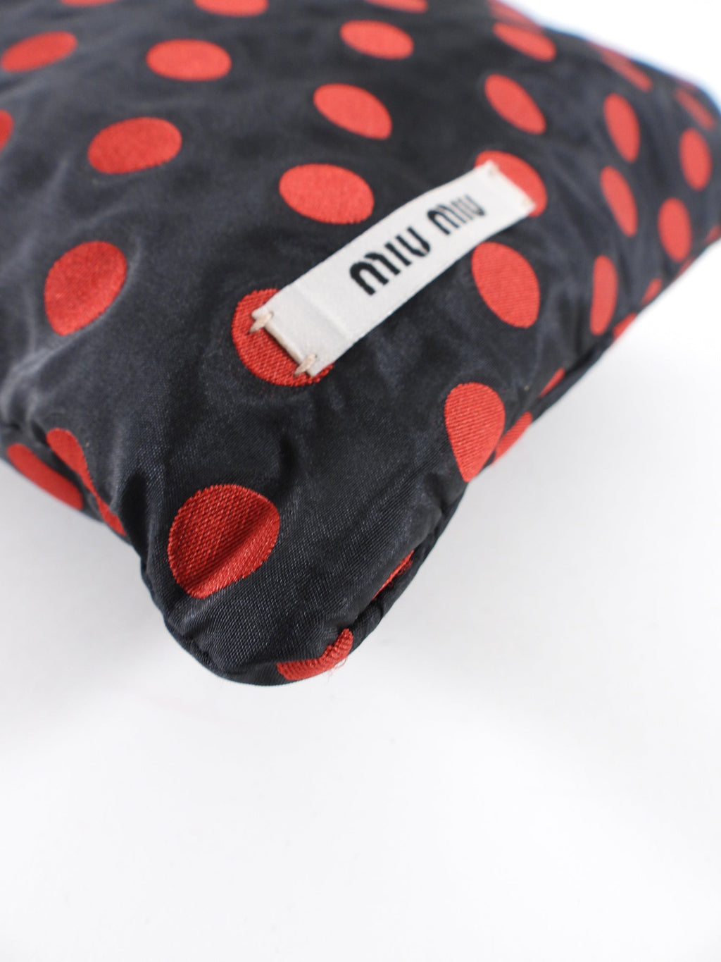 Miu Miu Black and Red Polkadot Drawstring Fabric Bag