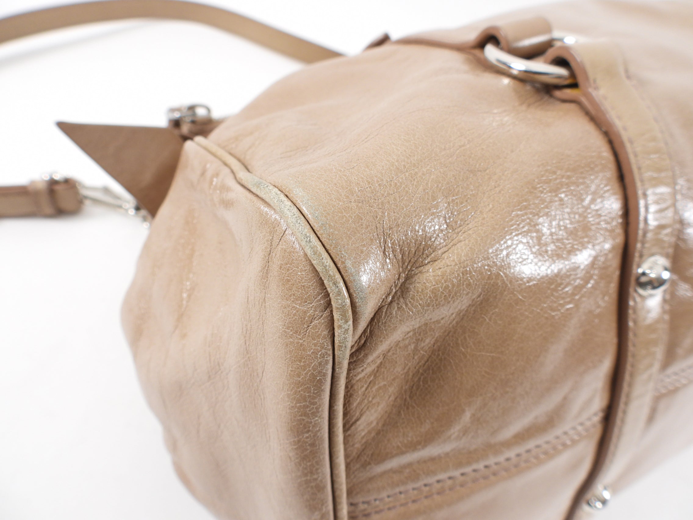 Miu Miu Beige Vitello Lux Bow Two Way Tote Bag