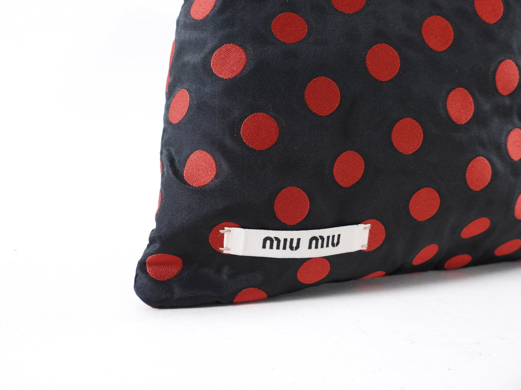 Miu Miu Black and Red Polkadot Drawstring Fabric Bag