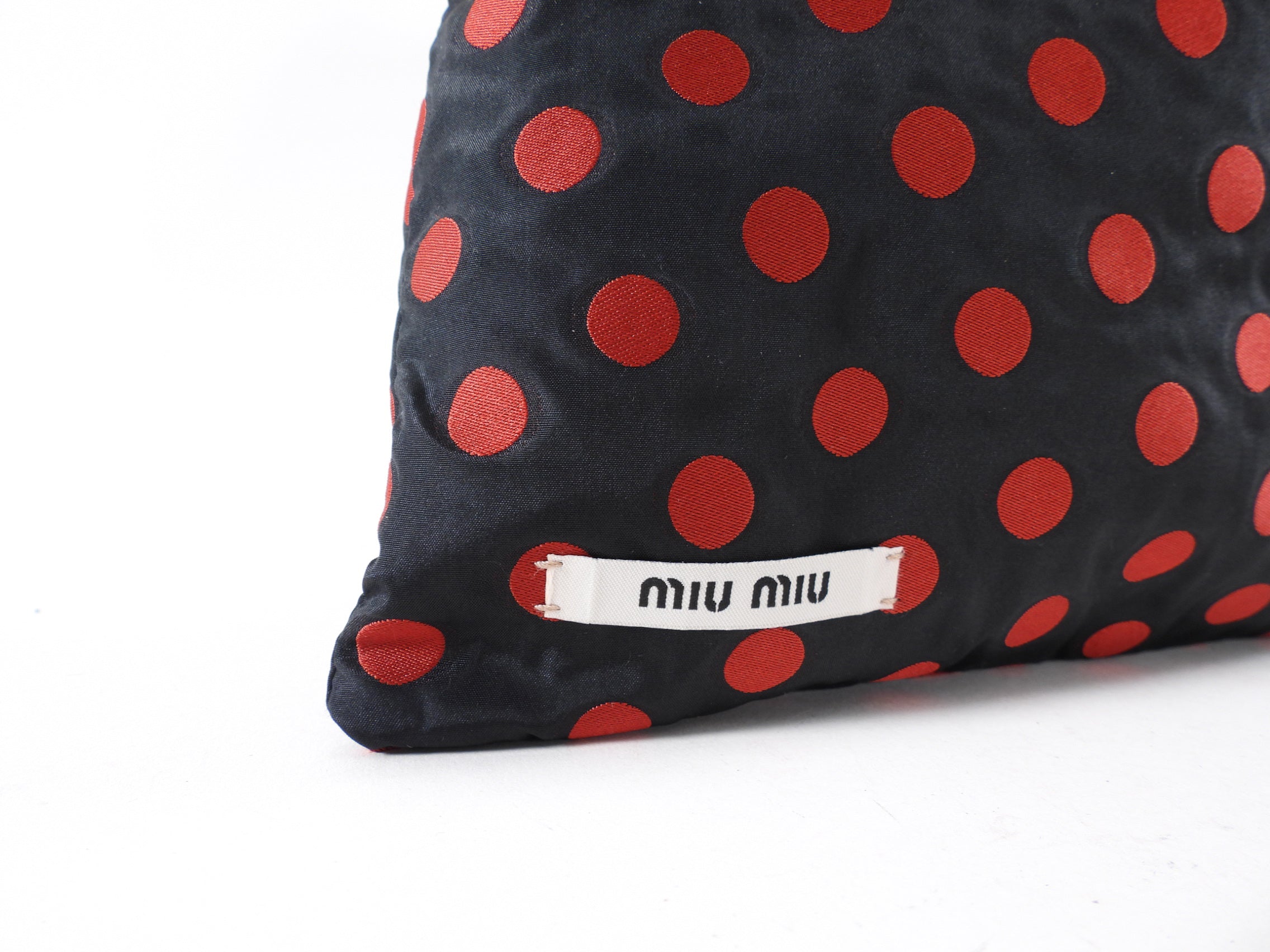 Miu Miu Black and Red Polkadot Drawstring Fabric Bag