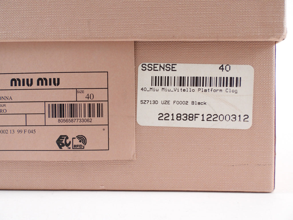 Miu Miu Black Leather Logo Chain Plaque Wood Clogs - 40