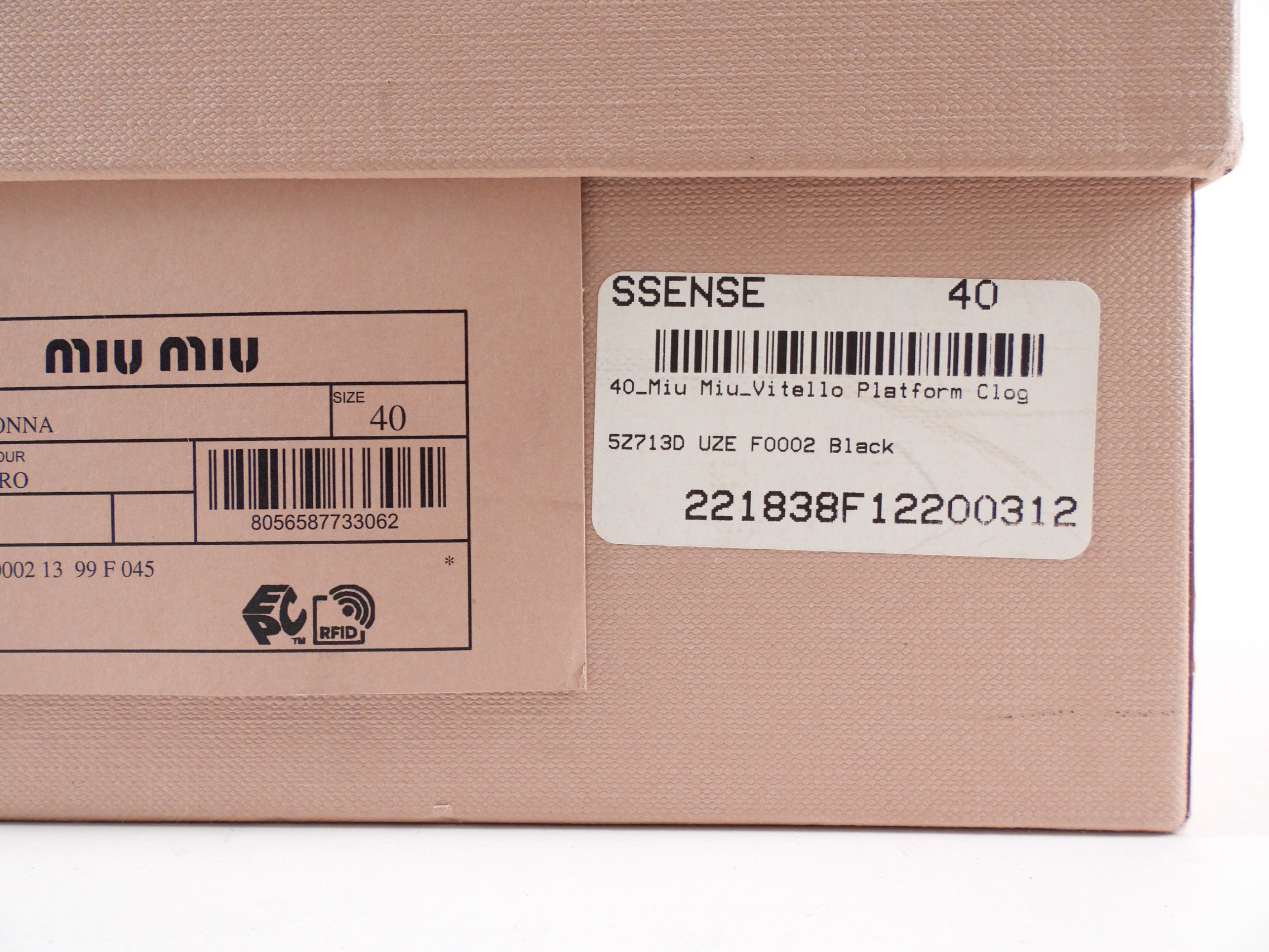 Miu Miu Black Leather Logo Chain Plaque Wood Clogs - 40