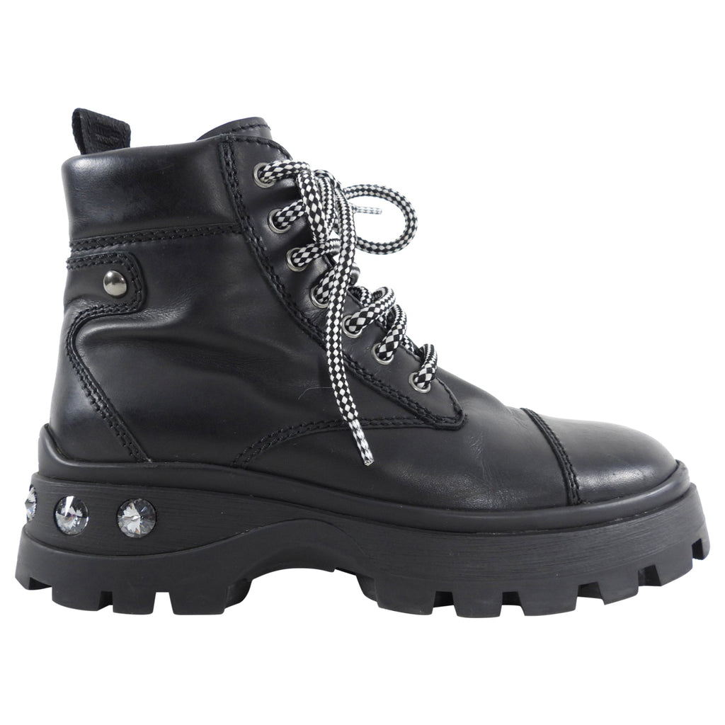 Miu Miu Black Leather Mountain Boot with Jewel Detail - 36.5