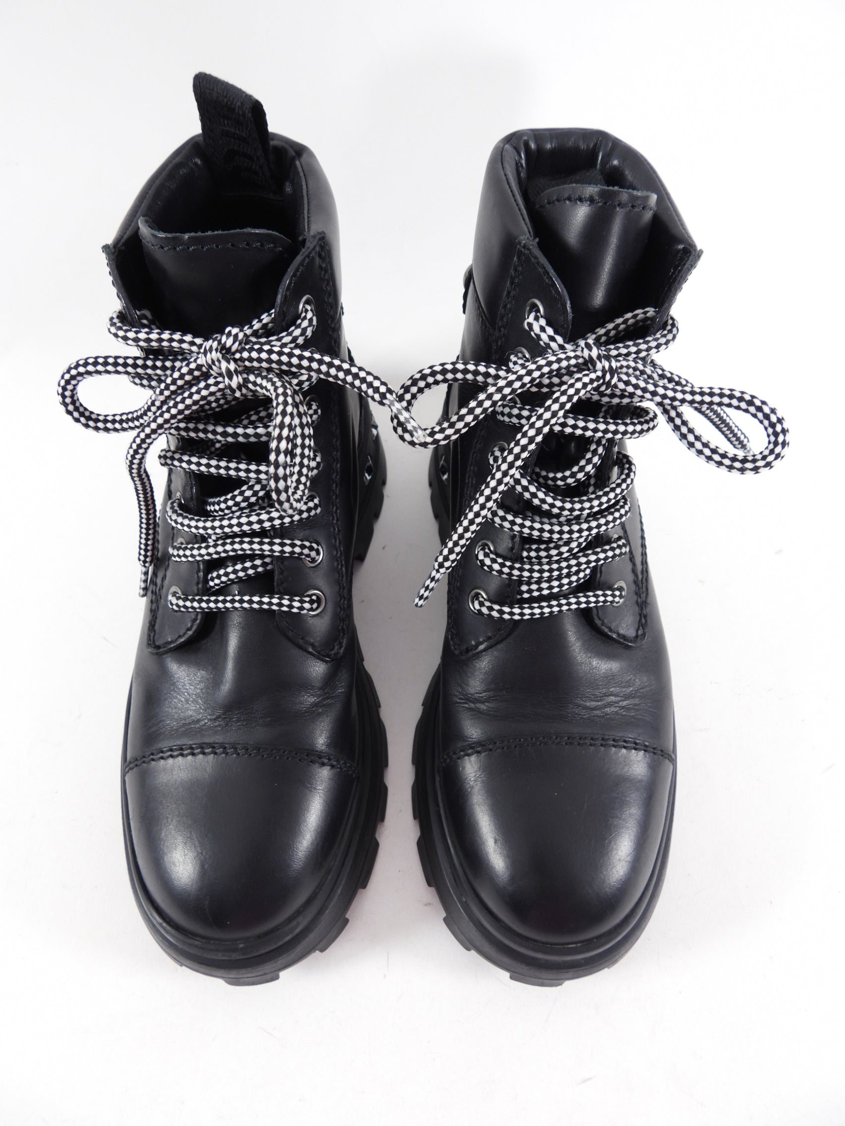 Miu Miu Black Leather Mountain Boot with Jewel Detail - 36.5