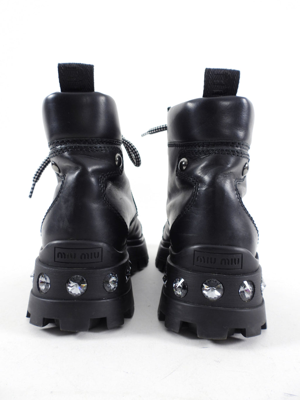 Miu Miu Black Leather Mountain Boot with Jewel Detail - 36.5