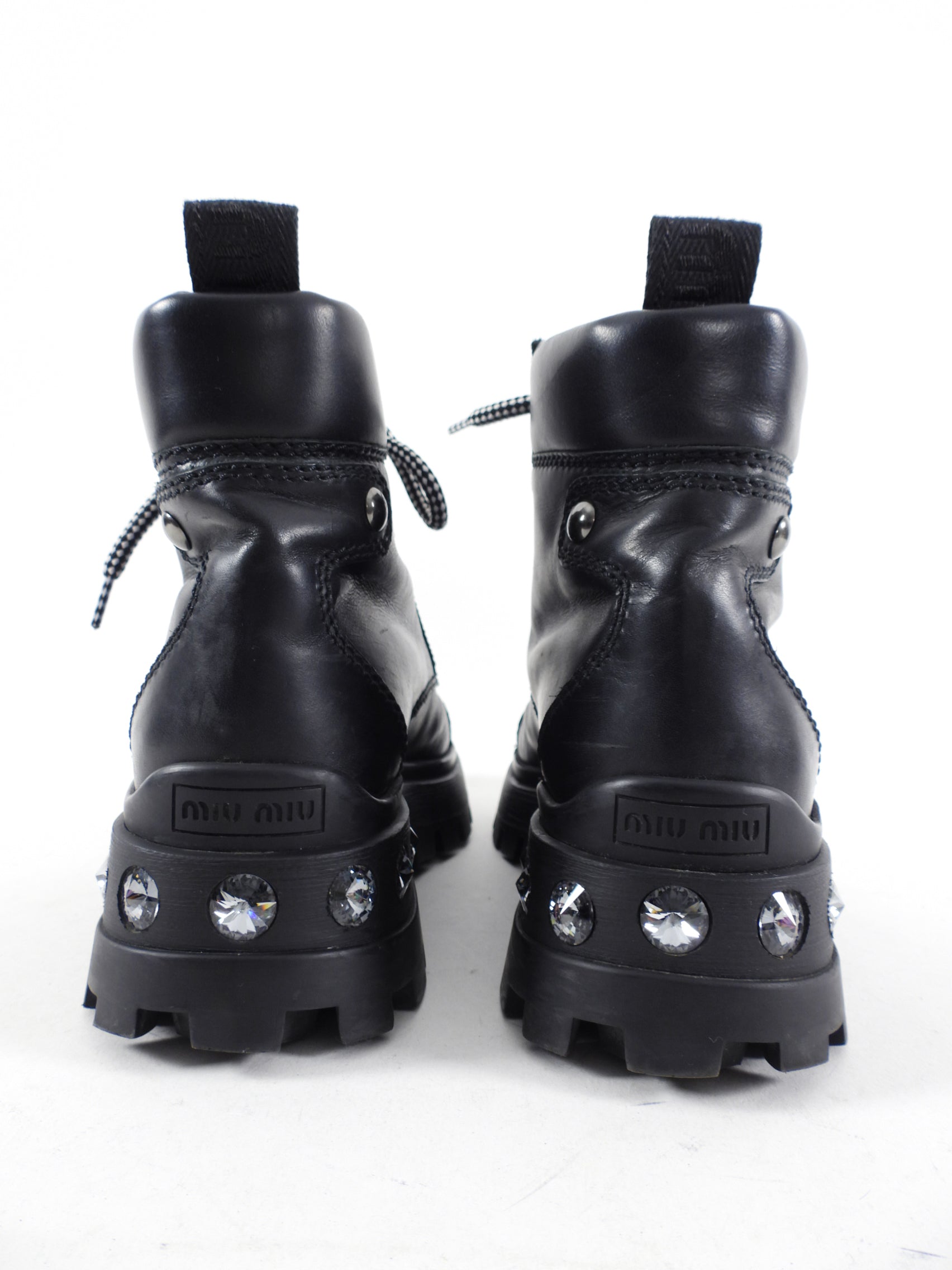 Miu Miu Black Leather Mountain Boot with Jewel Detail - 36.5