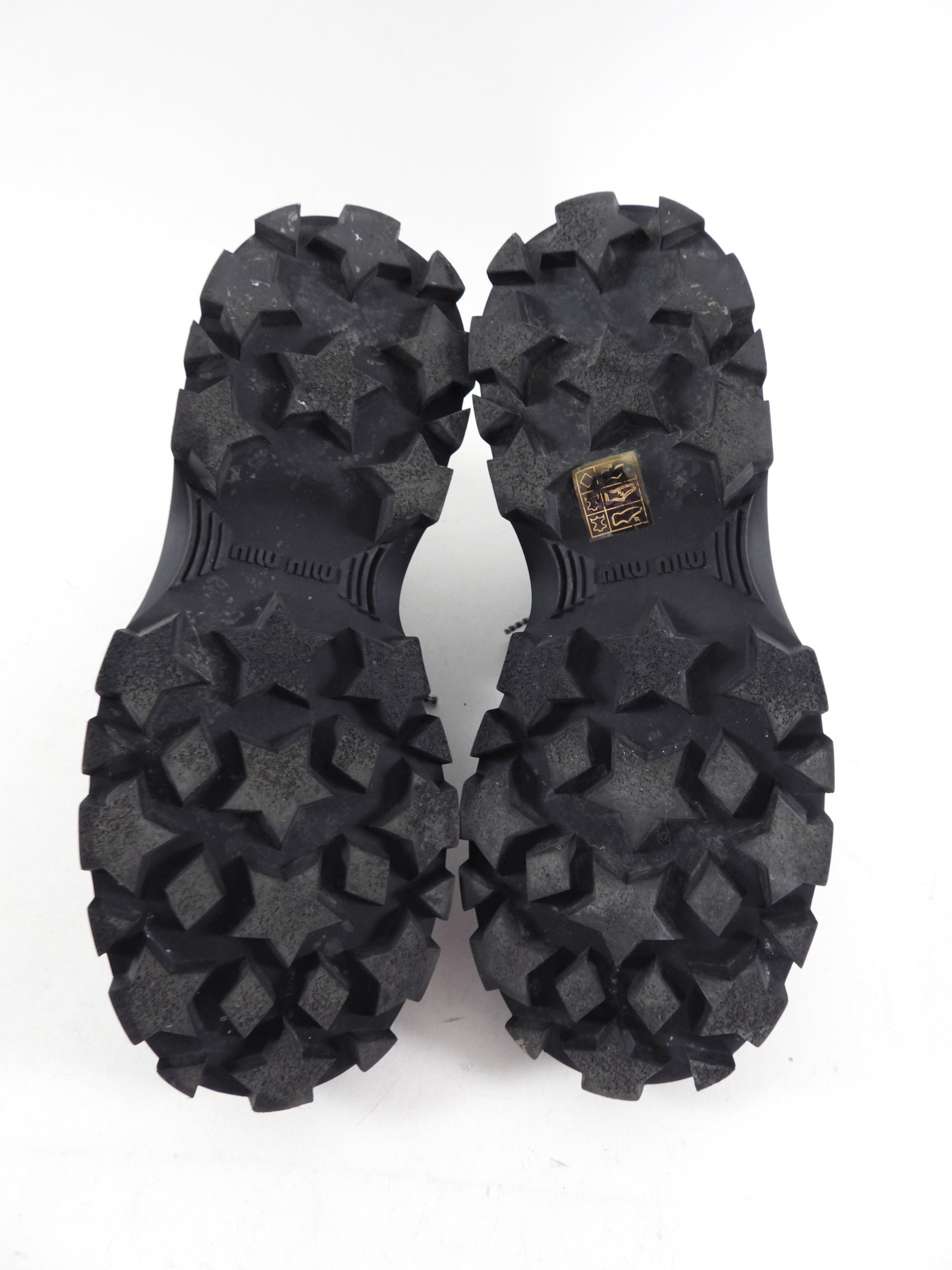 Miu Miu Black Leather Mountain Boot with Jewel Detail - 36.5