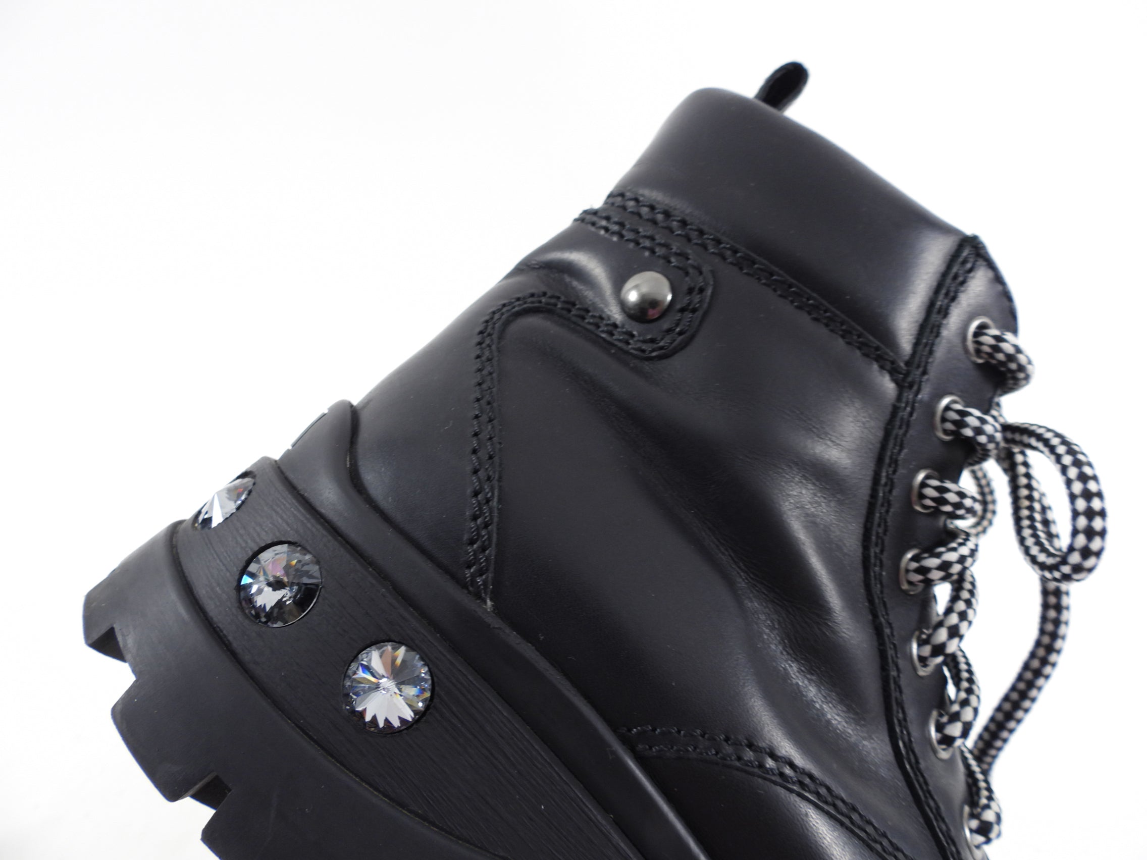Miu Miu Black Leather Mountain Boot with Jewel Detail - 36.5