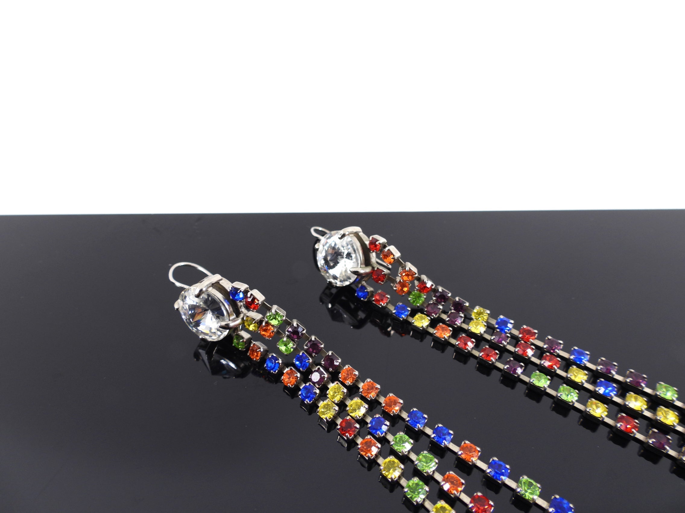 Miu Miu Multicolour Crystal Rhinestone Fringe Drop Earrings