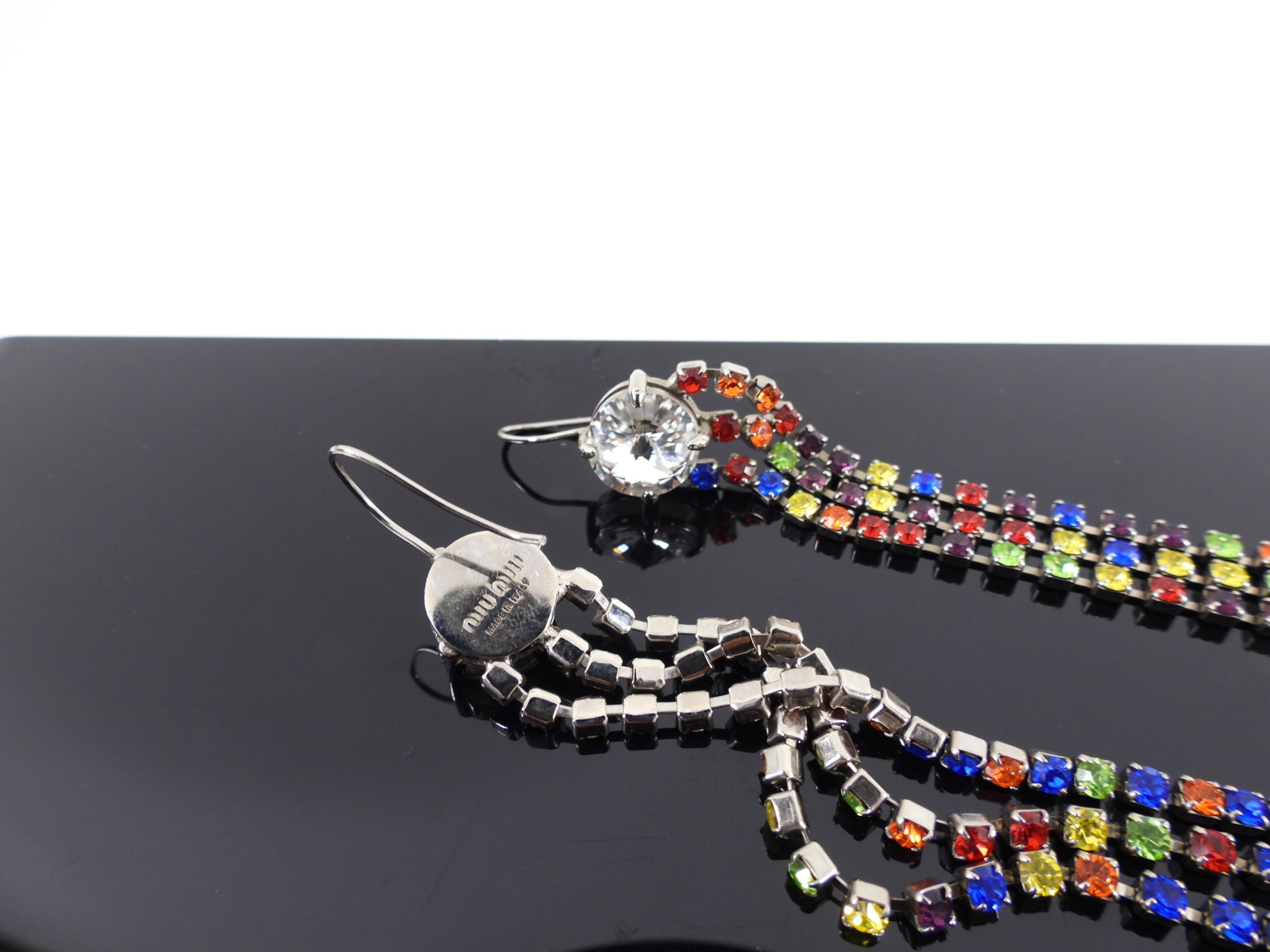 Miu Miu Multicolour Crystal Rhinestone Fringe Drop Earrings