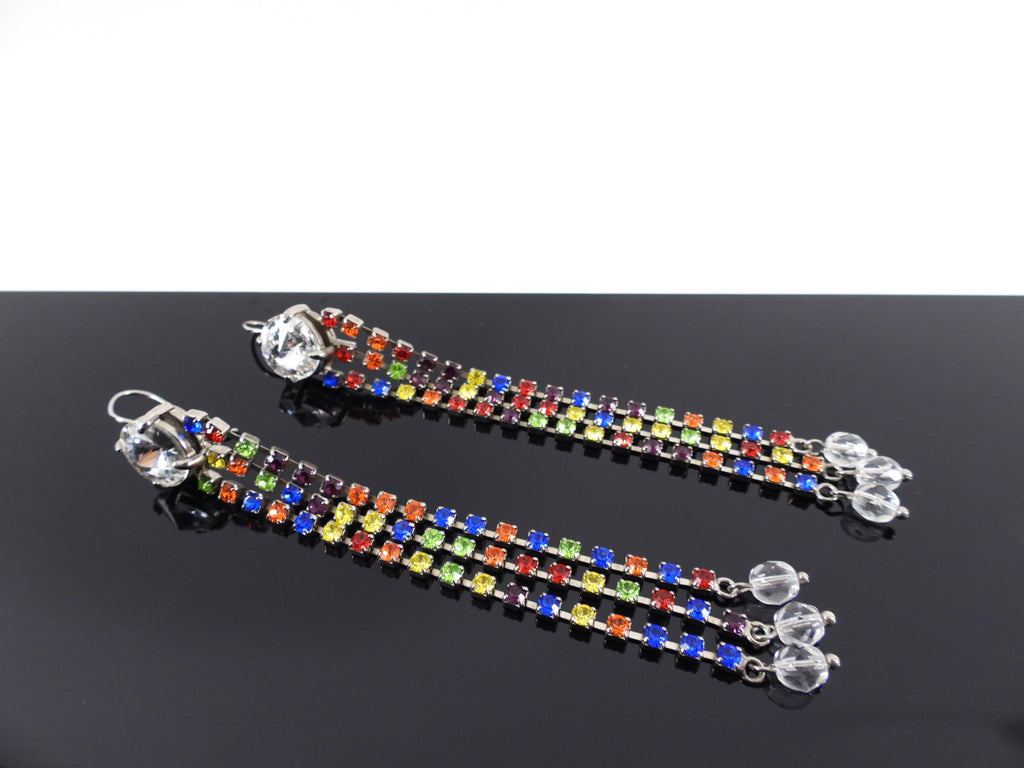Miu Miu Multicolour Crystal Rhinestone Fringe Drop Earrings
