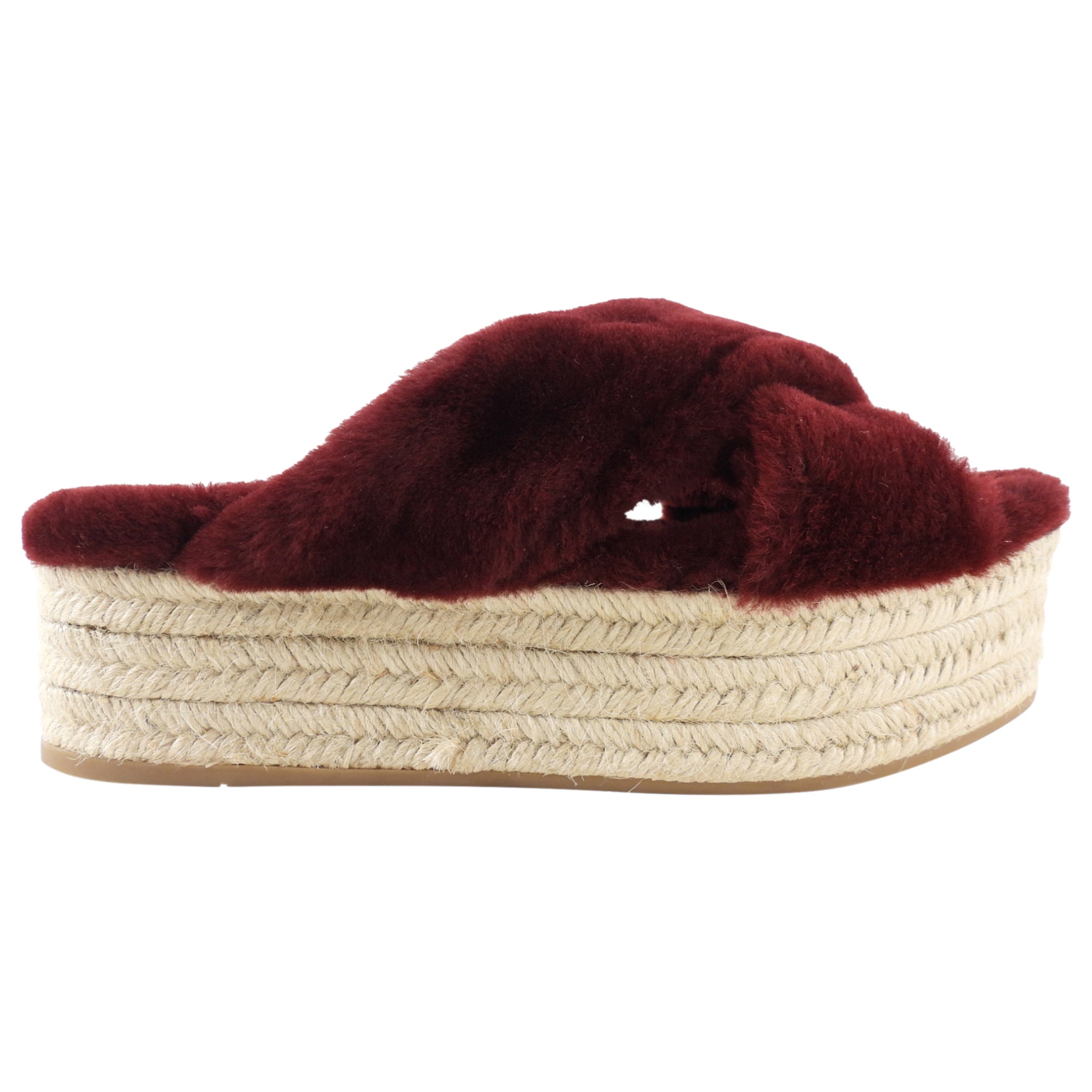 Miu Miu Burgundy Shearling Platform Espadrilles - 39