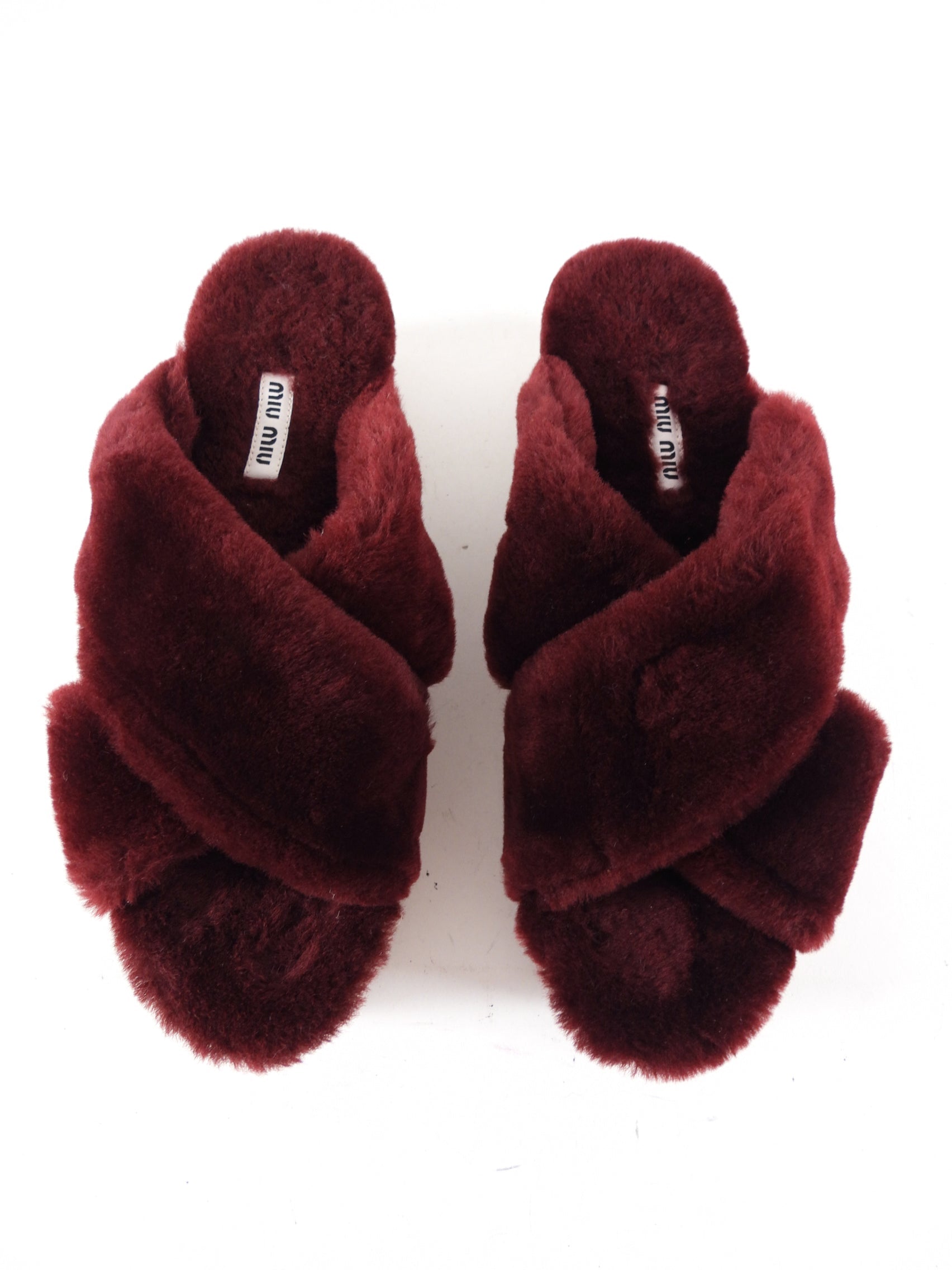 Miu Miu Burgundy Shearling Platform Espadrilles - 39