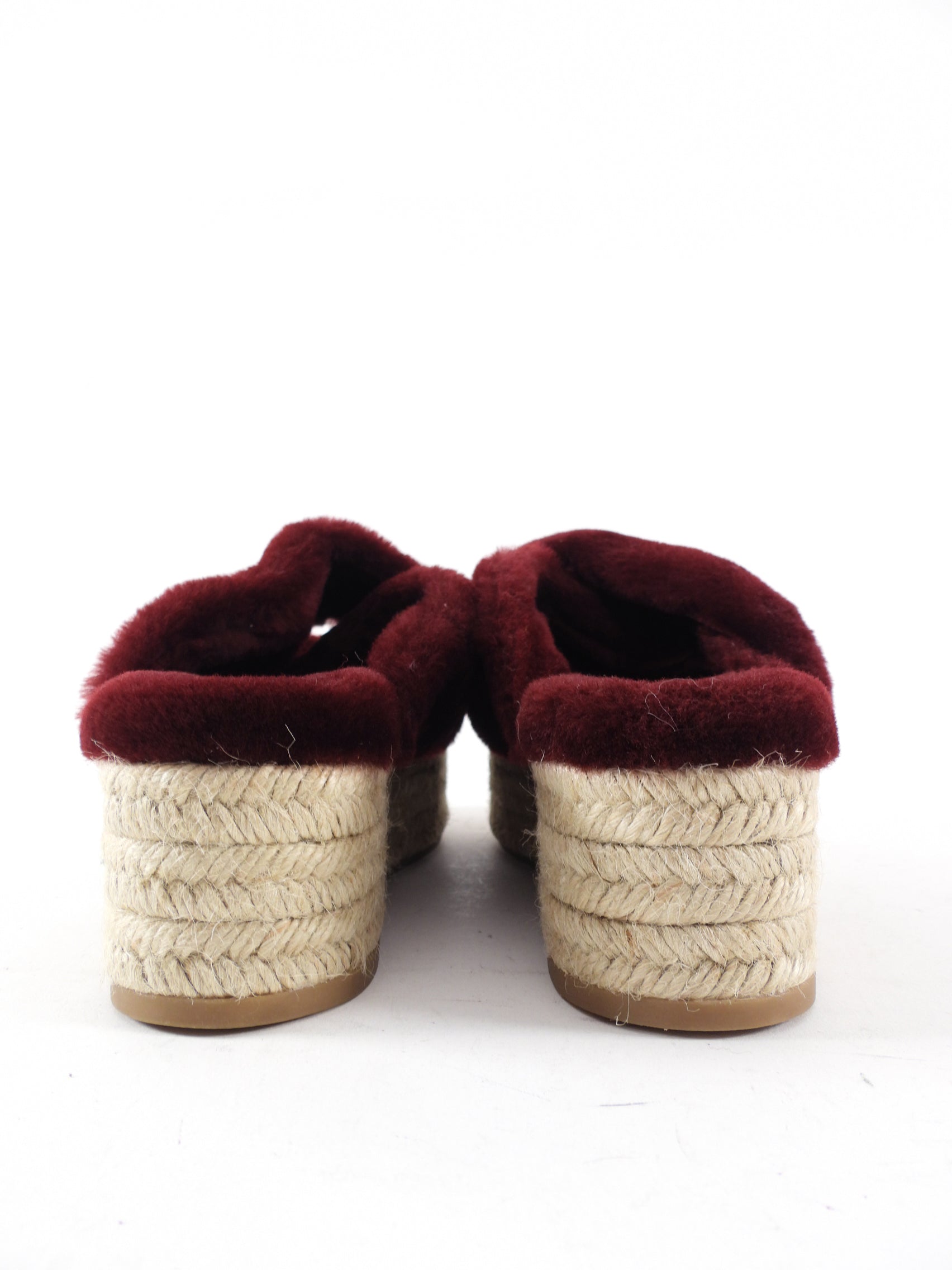 Miu Miu Burgundy Shearling Platform Espadrilles - 39