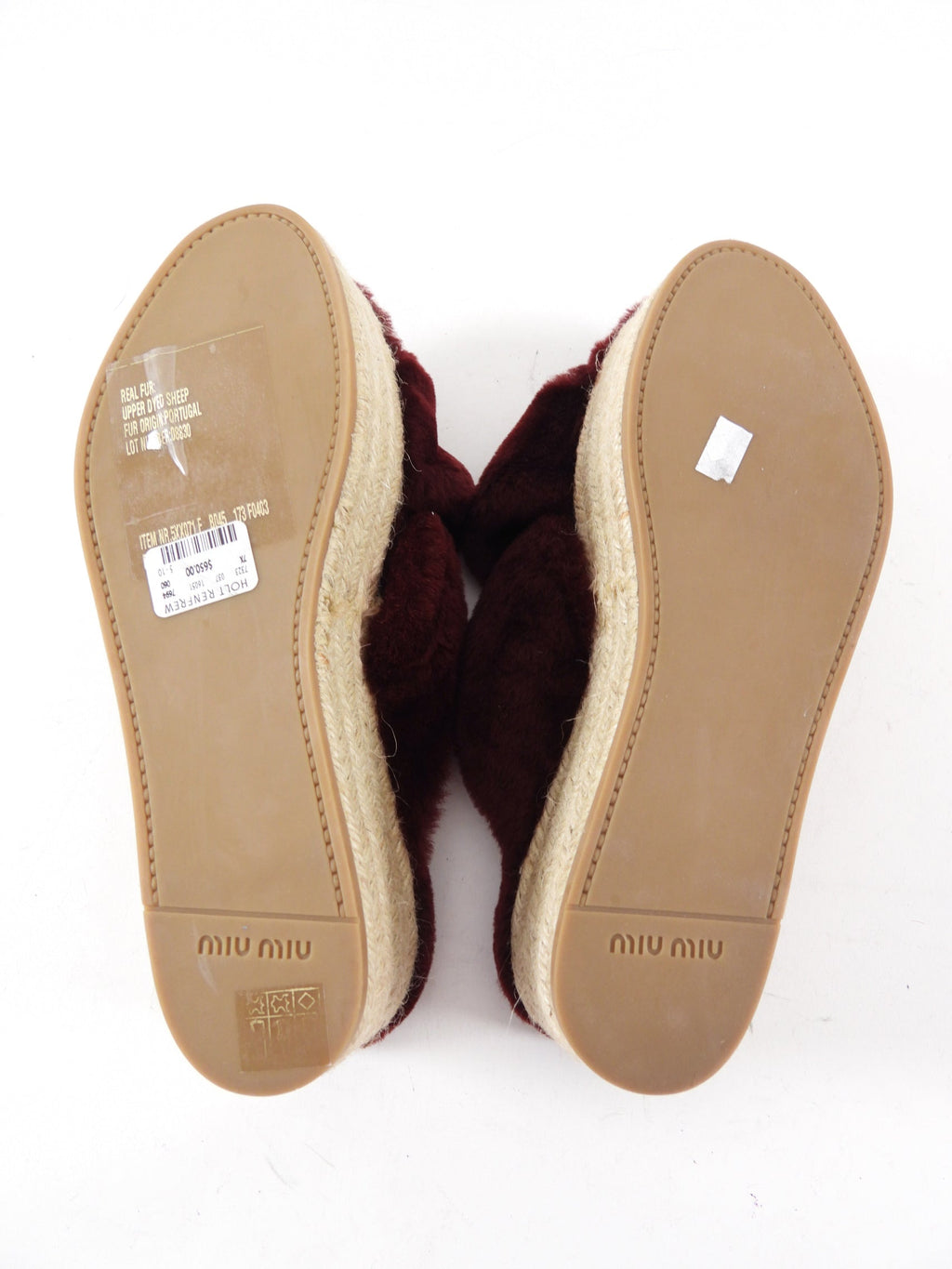 Miu Miu Burgundy Shearling Platform Espadrilles - 39