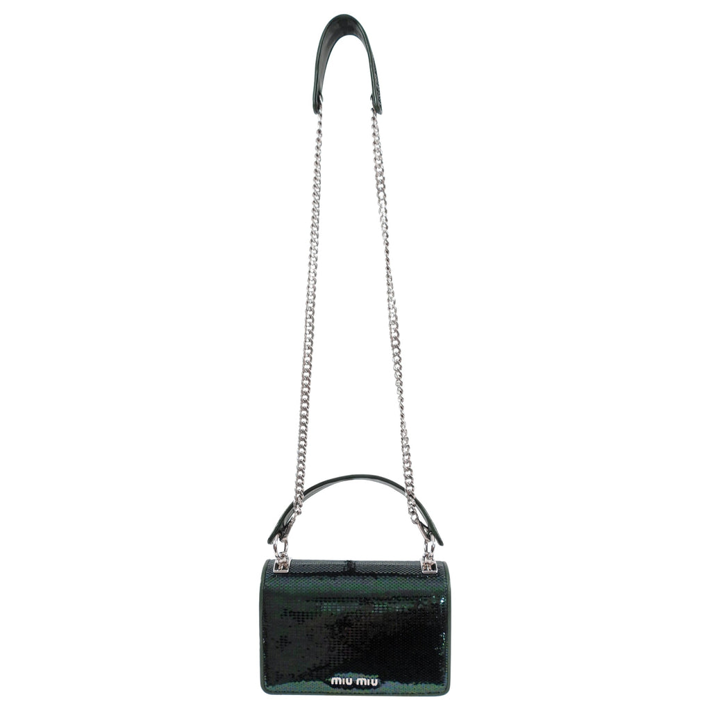 Miu Miu Green Sequin Small Bag with Shoulder Chain Strap