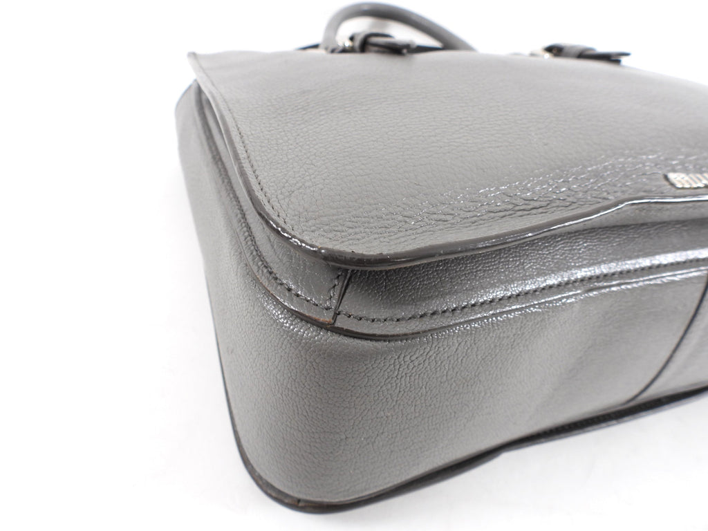 Miu Miu Grey Leather Madras Press Stud Tote Bag
