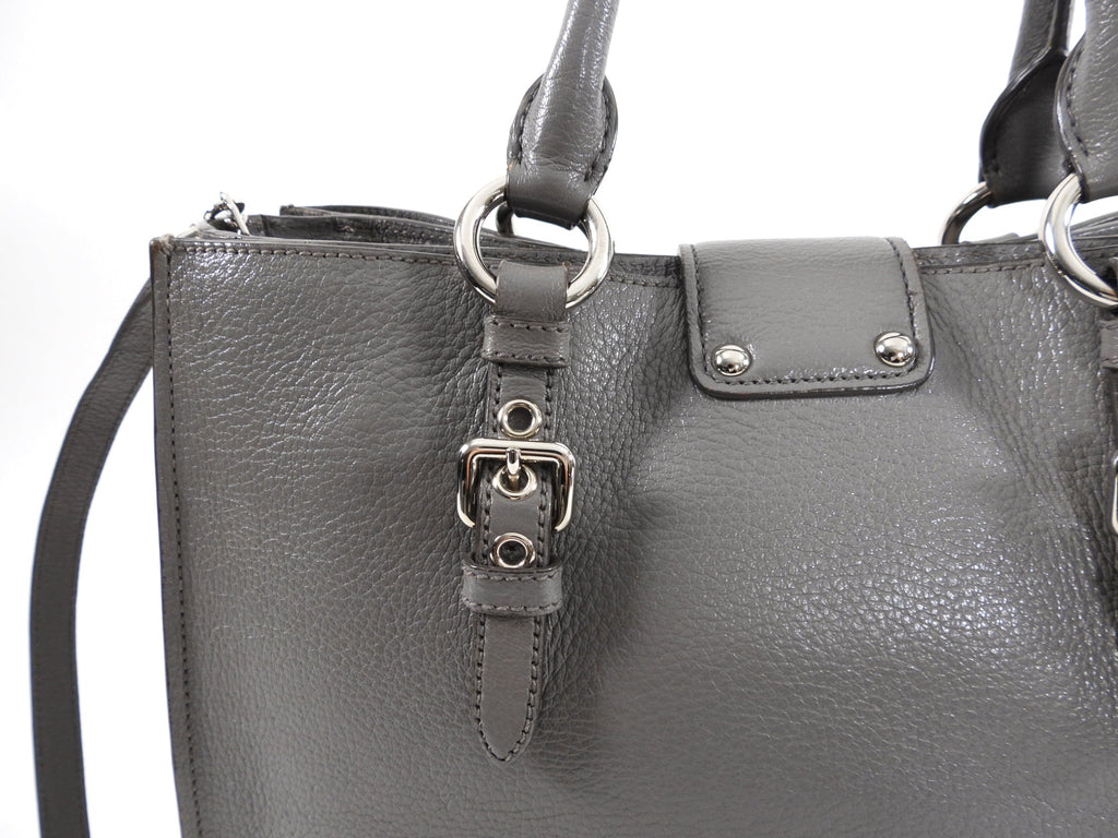 Miu Miu Grey Leather Madras Press Stud Tote Bag