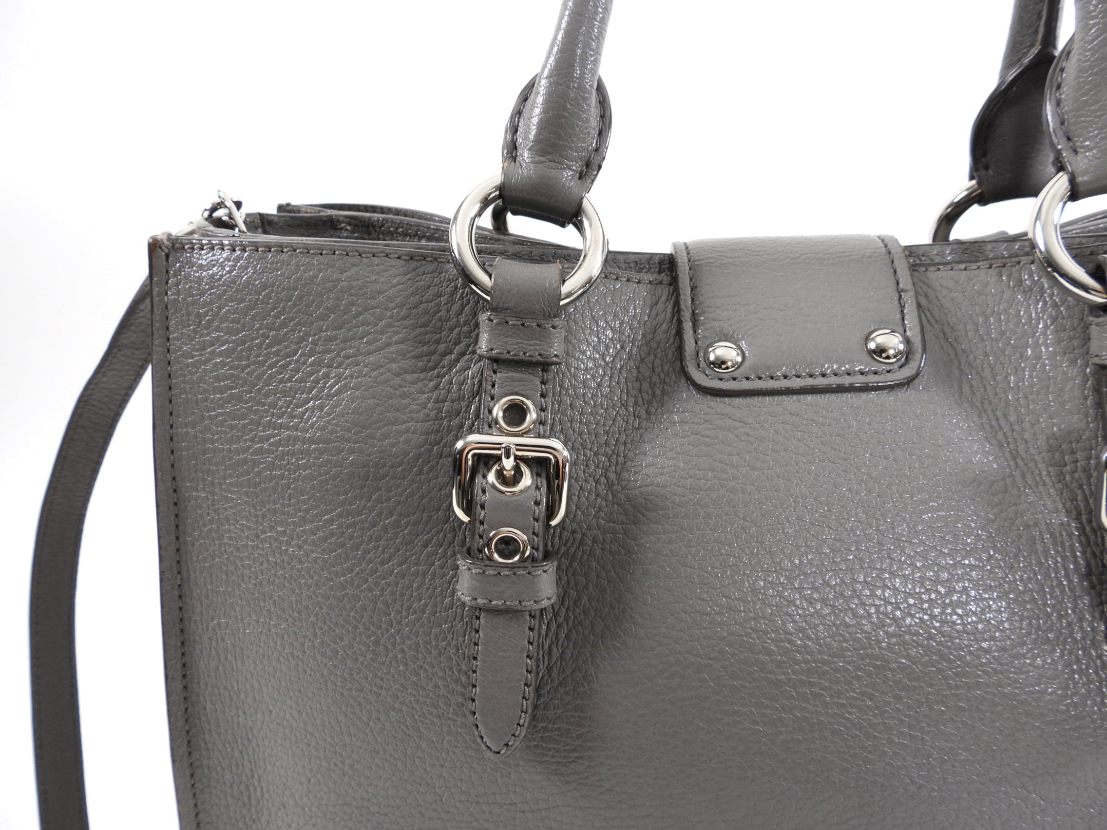 Miu Miu Grey Leather Madras Press Stud Tote Bag
