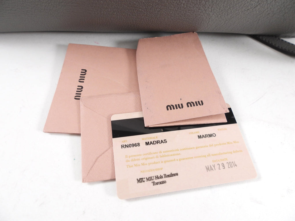 Miu Miu Grey Leather Madras Press Stud Tote Bag