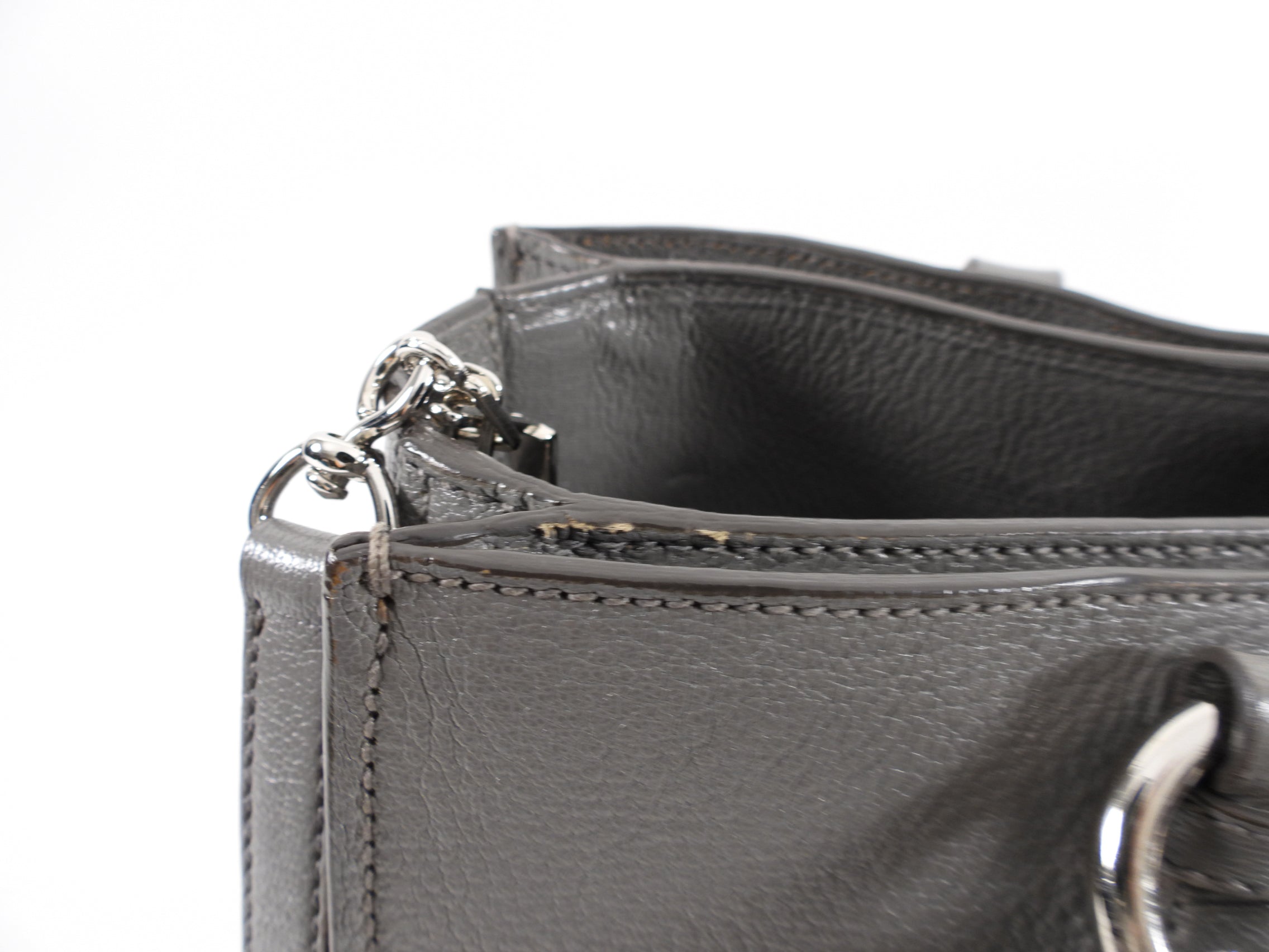 Miu Miu Grey Leather Madras Press Stud Tote Bag