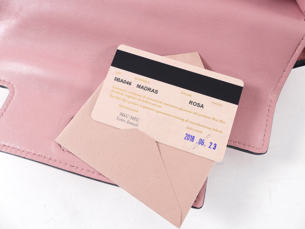 Miu Miu Pink Madras Click Top Handle Satchel Bag