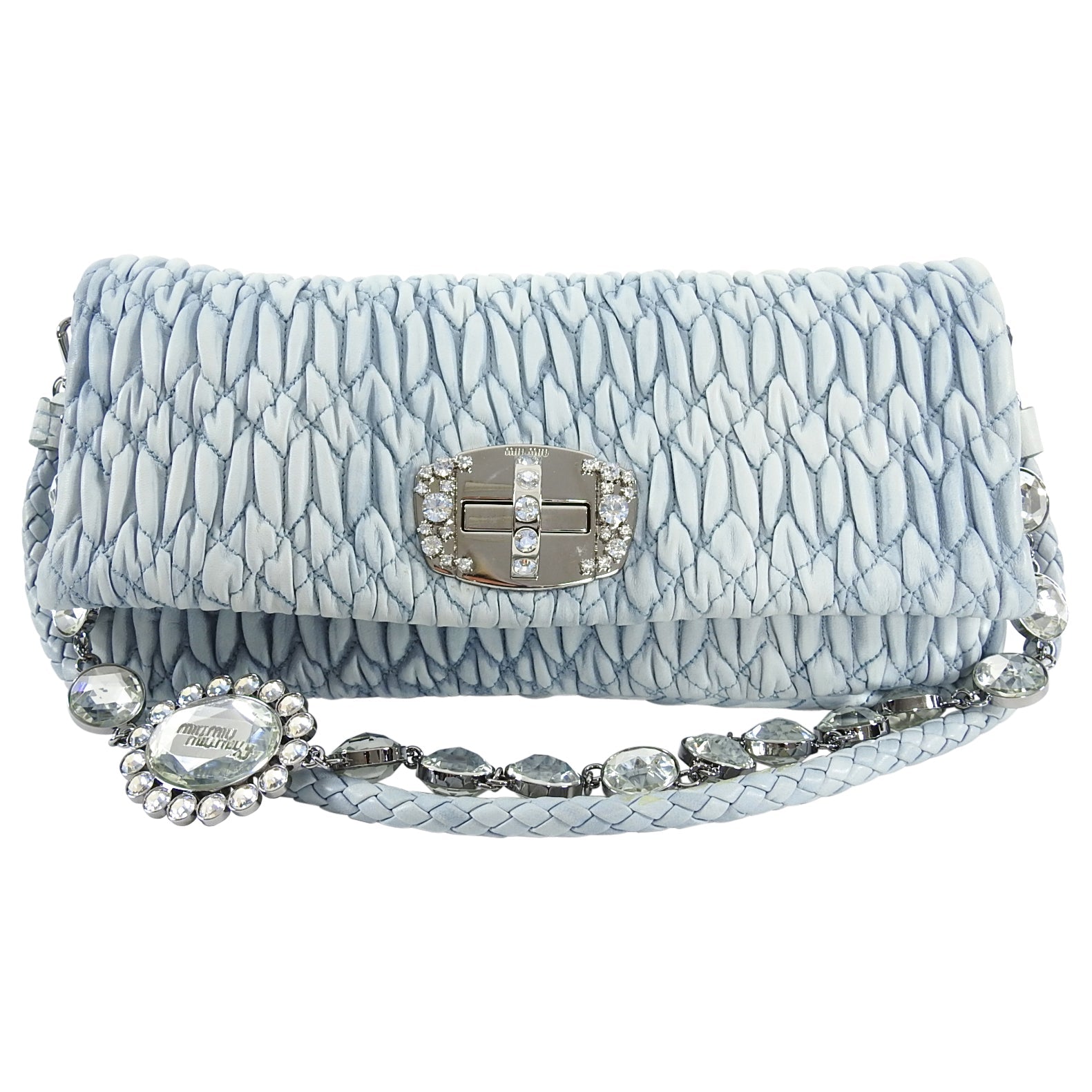 Miu Miu light blue Matelasse Crystal Flap Bag