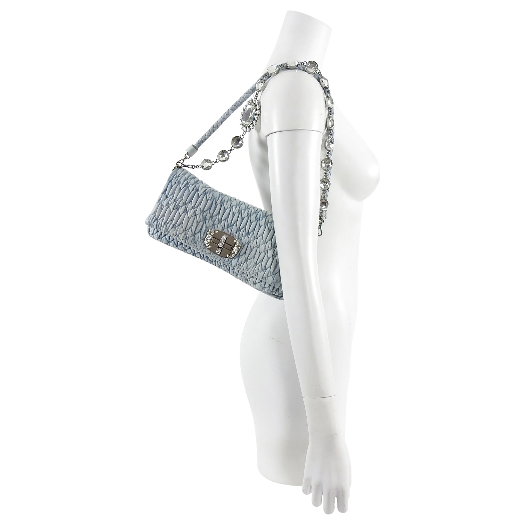 Miu Miu light blue Matelasse Crystal Flap Bag