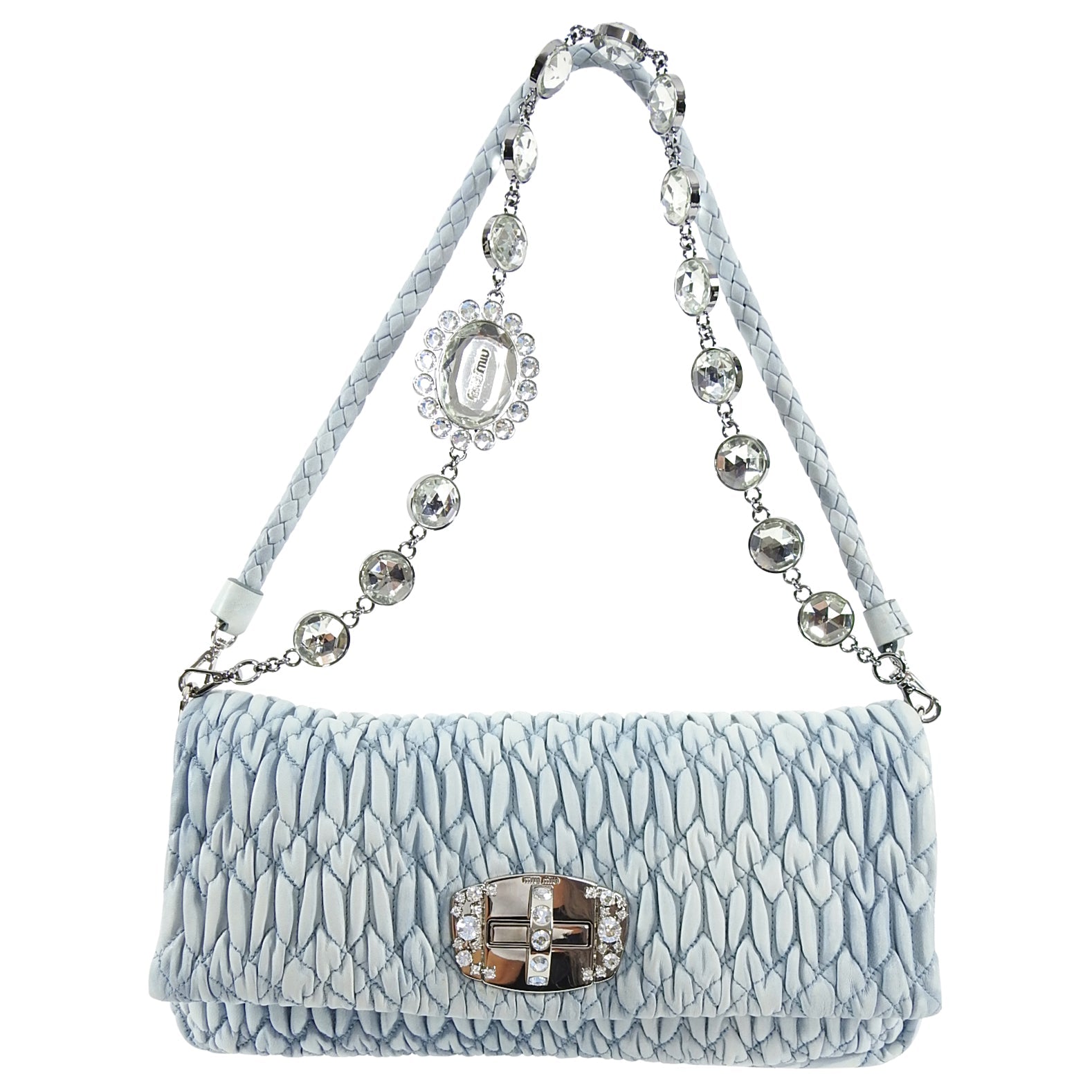 Miu Miu light blue Matelasse Crystal Flap Bag