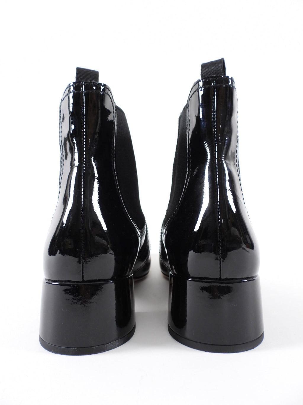 Miu Miu Black Patent Leather Crystal Block Heel Ankle Boots - 37