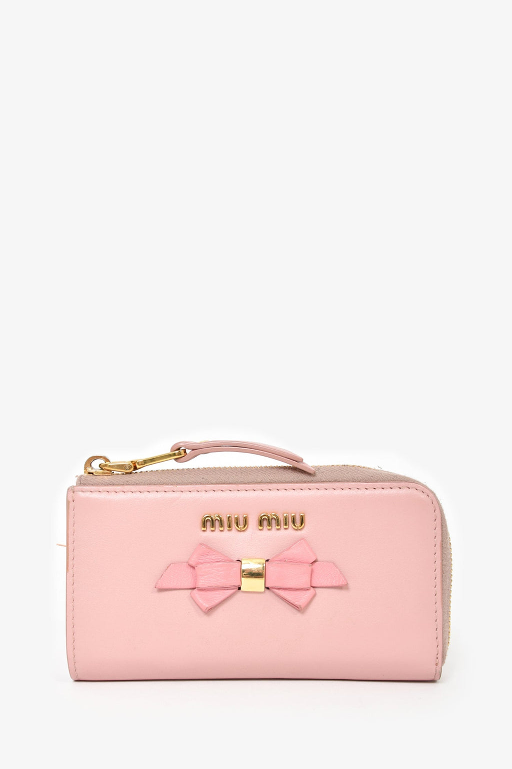 Miu Miu Pink Leather Bow Small Zip Wallet