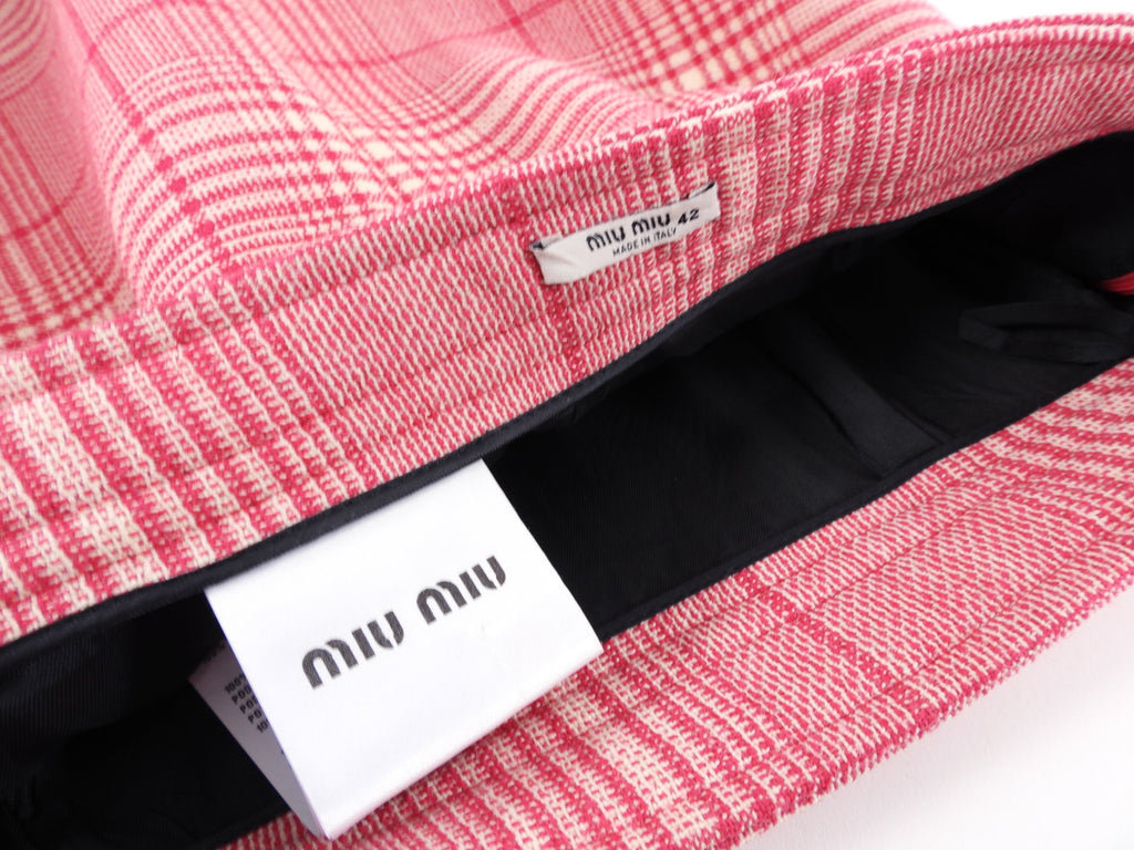 Miu Miu Cherry Pink Check Midi Pencil Skirt - USA 2 / XS