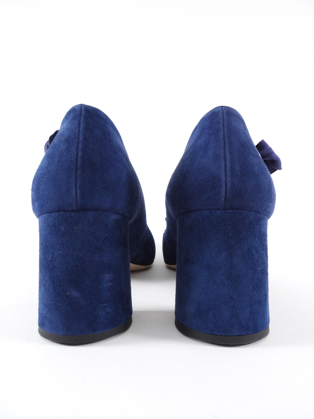 Miu Miu Navy Blue Suede Block Heel Ribbon Pumps - 40