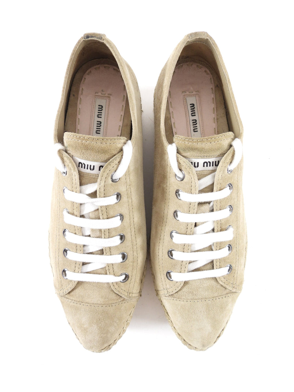 Miu Miu Beige Suede Platform Espadrille Shoes - 39