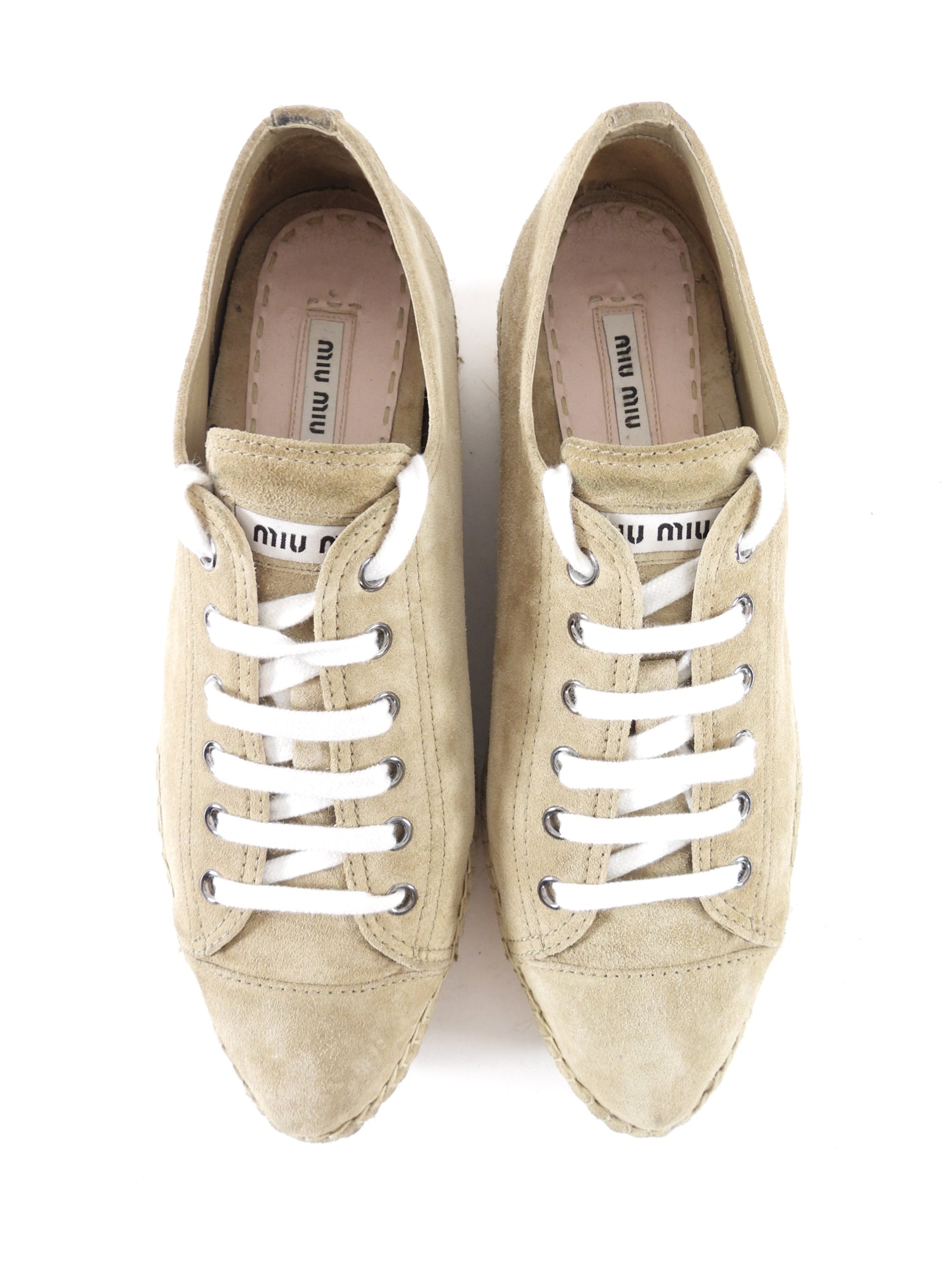 Miu Miu Beige Suede Platform Espadrille Shoes - 39