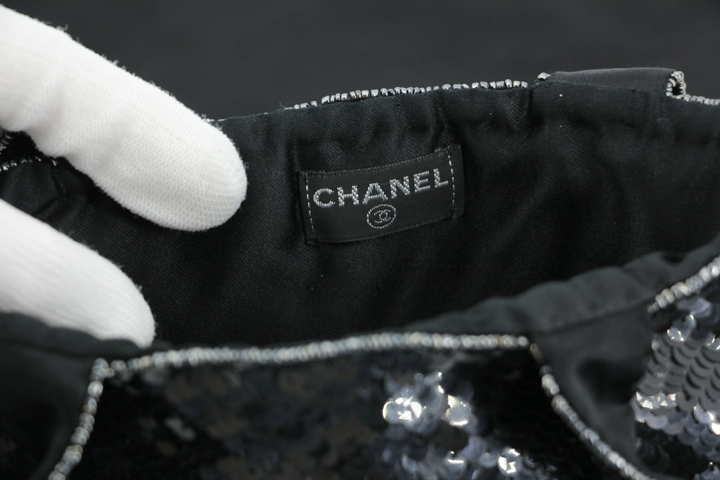 Chanel Coco Mark Metallic Black Sequin Tote Bag